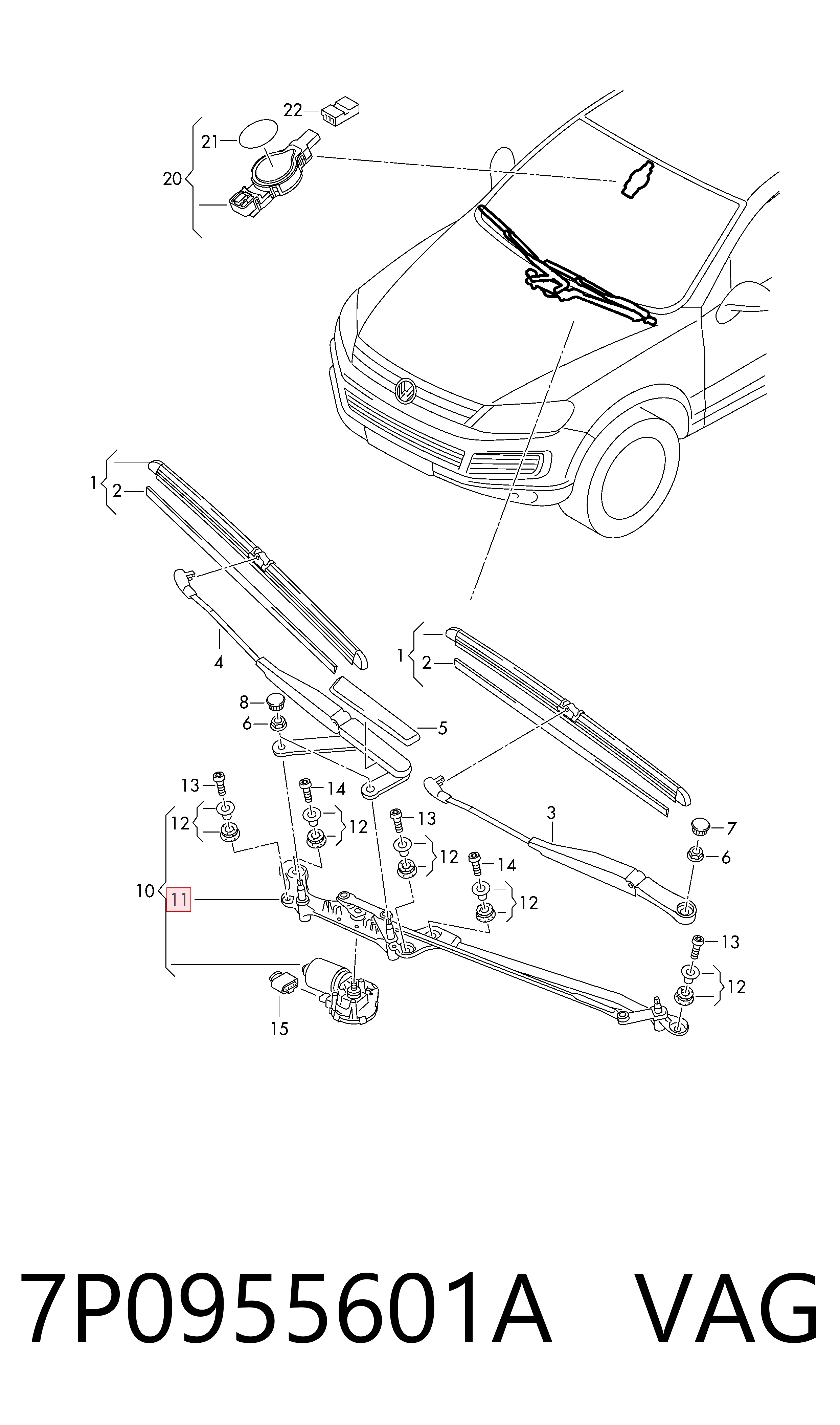 7P0955601A VAG Трапеция стеклоочистителя