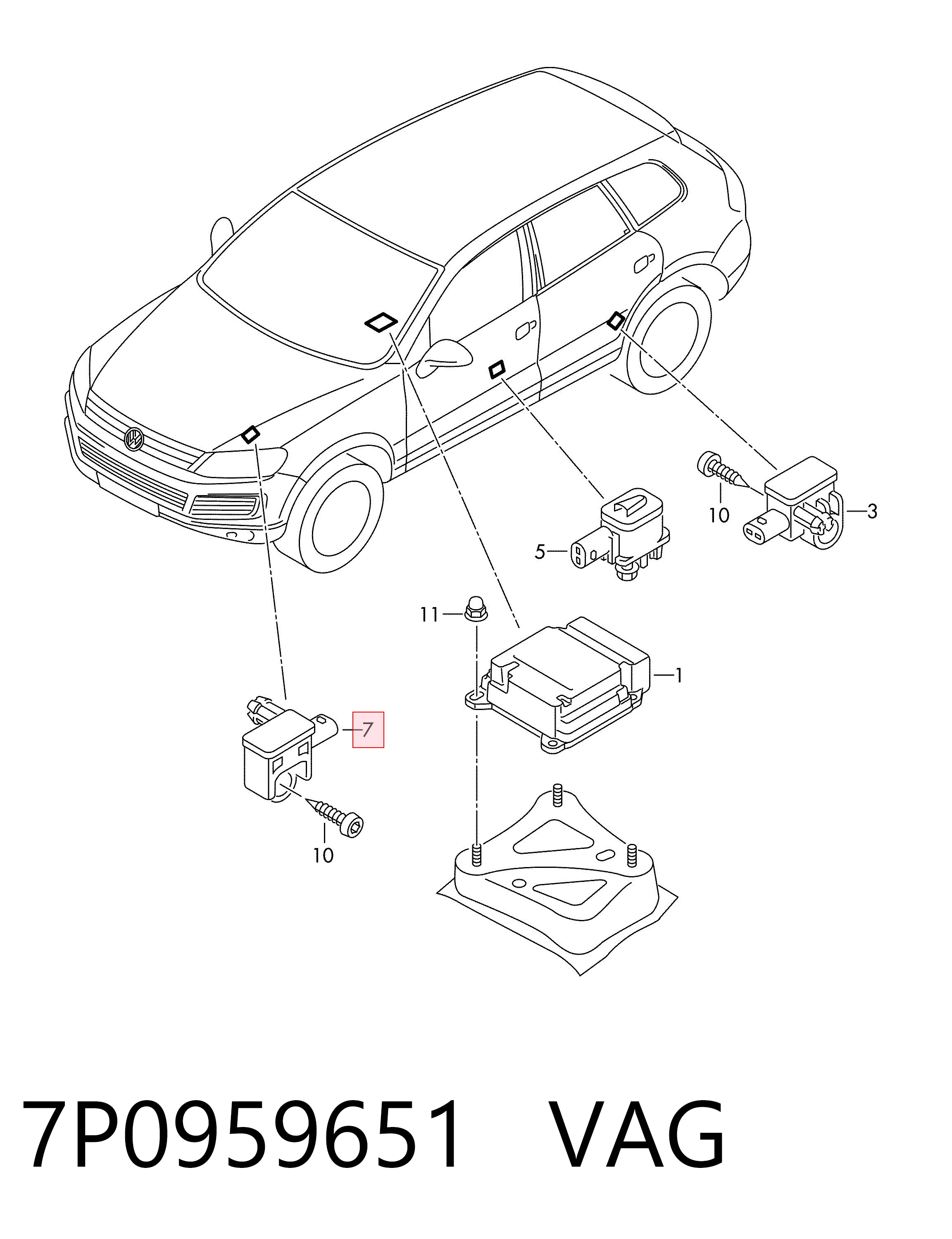 7P0959651 VAG Датчик AIRBAG передний