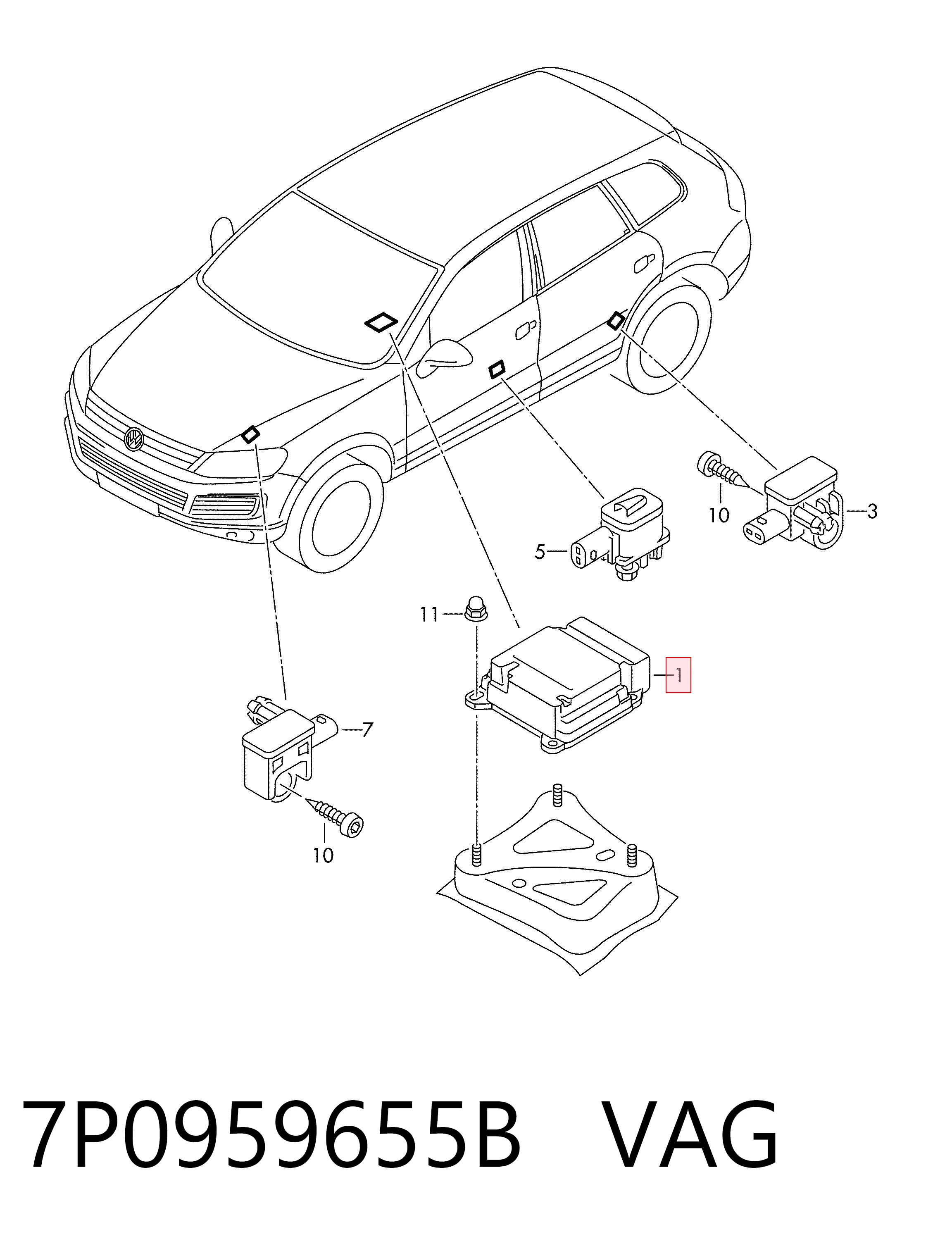 7P0959655B VAG Модуль-процессор управления подушкой безопасности (ЭБУ AIRBAG)