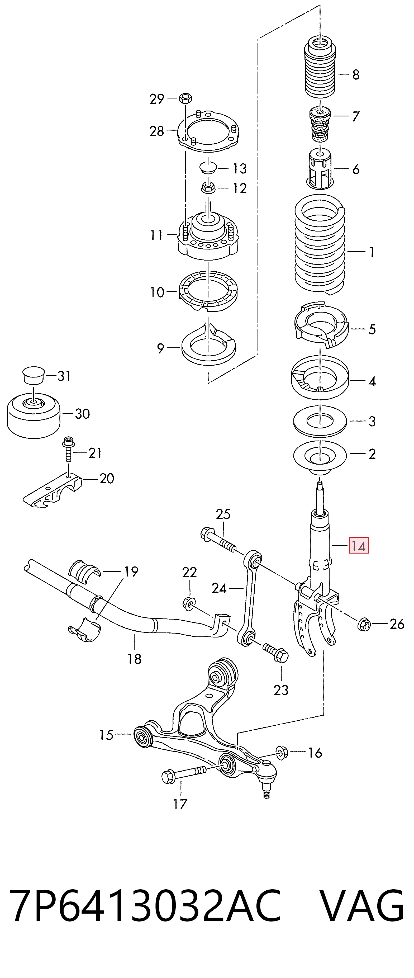 7P6413032AC VAG Амортизатор передней подвески правый