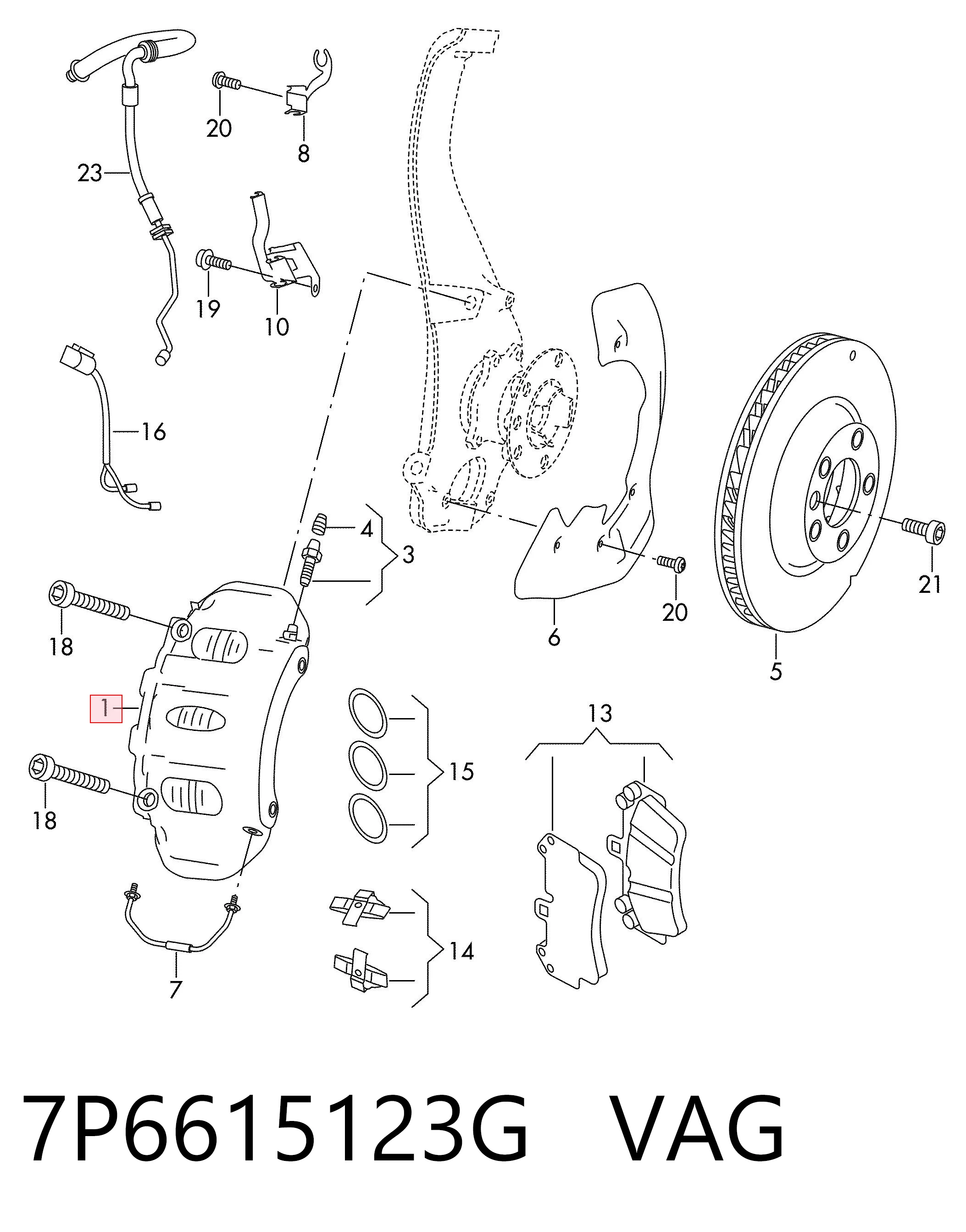 7P6615123G VAG Суппорт тормозной, передний, левый