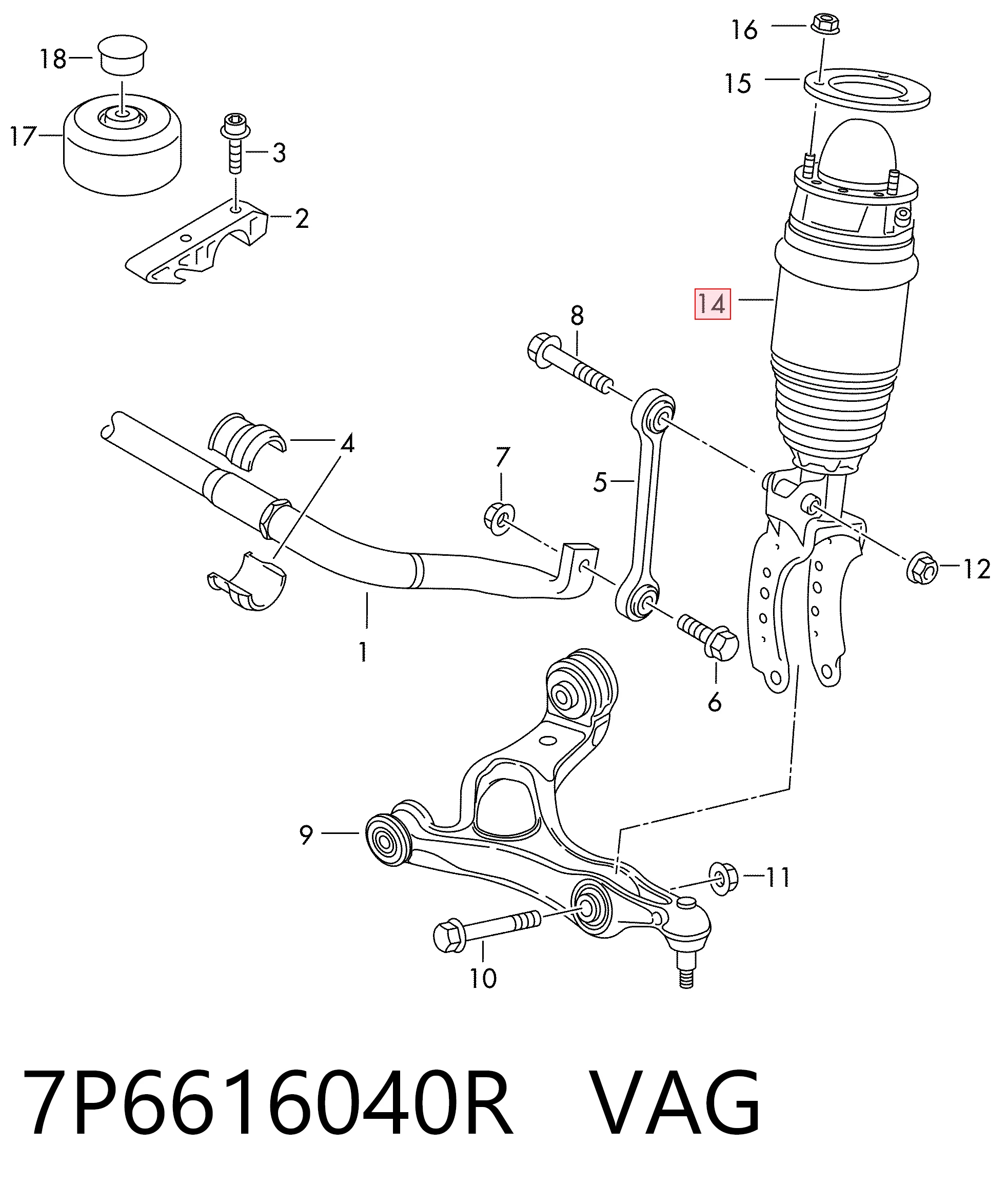 Купить 7P6616040R VAG Амортизатор подвески передний правый