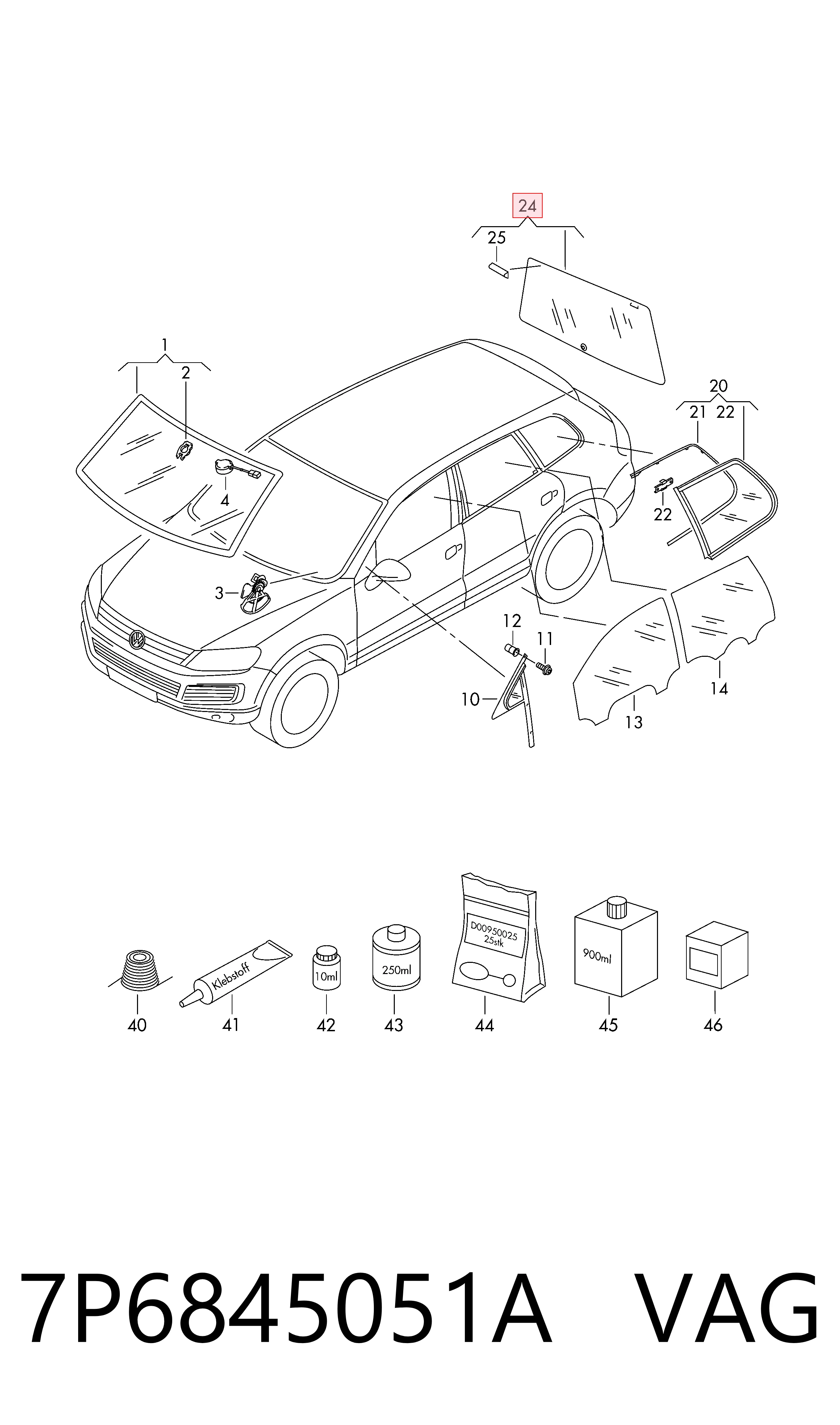 7P6845051A VAG Стекло двери задка