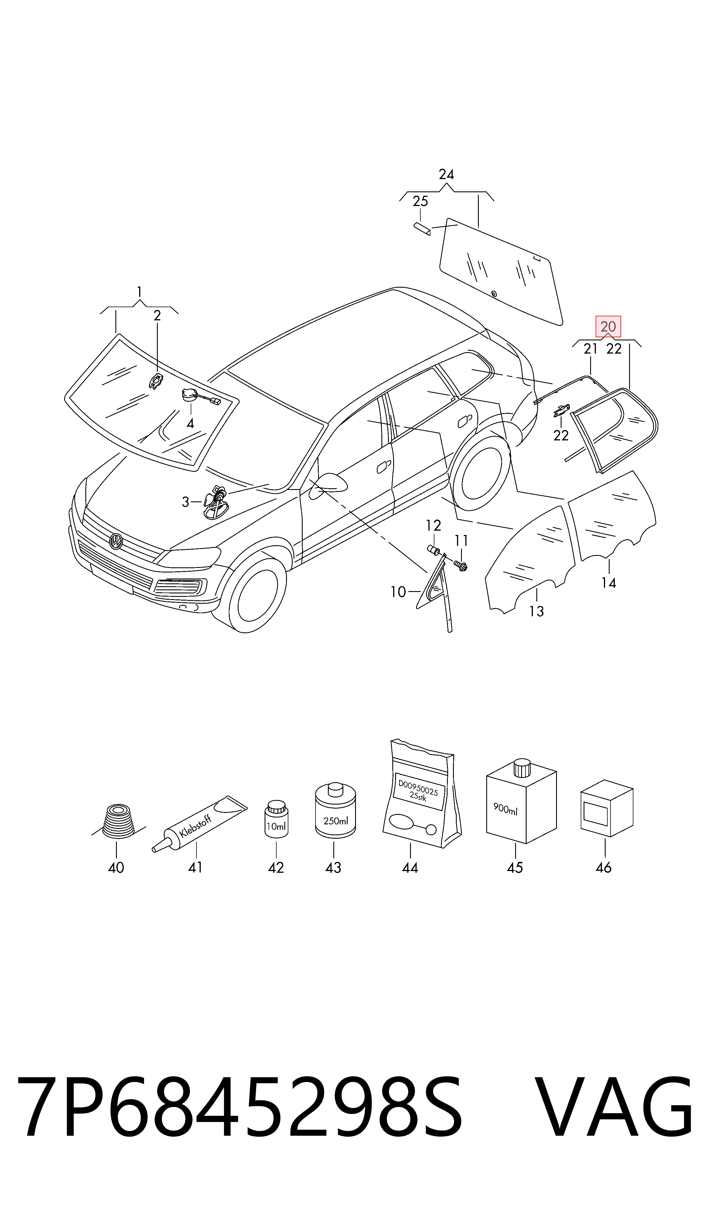 7P6845298S VAG Стекло багажного отсека, правое