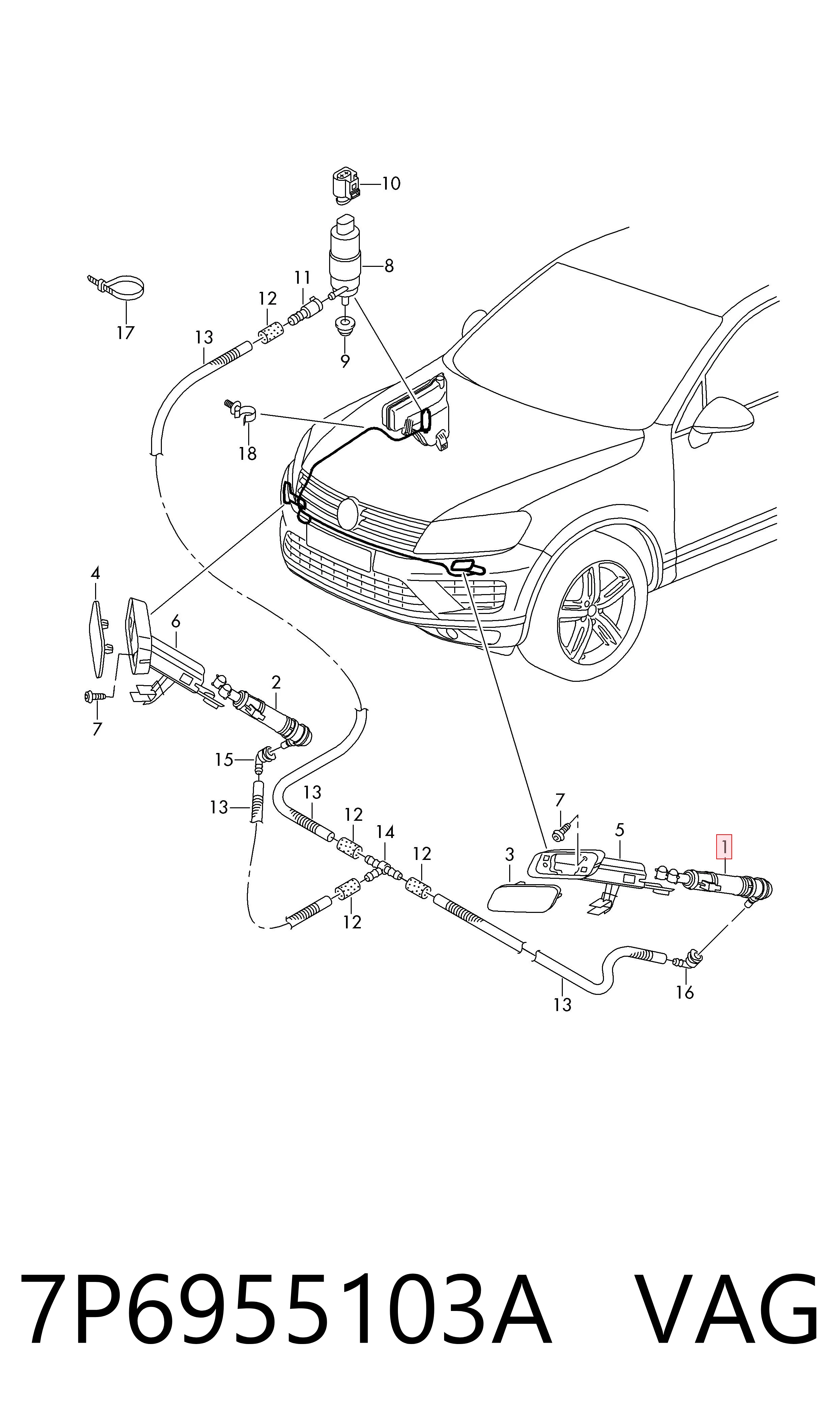 Форсунка омывателя фары передней, левой VAG 7P6955103A цена, от 19.56 USD