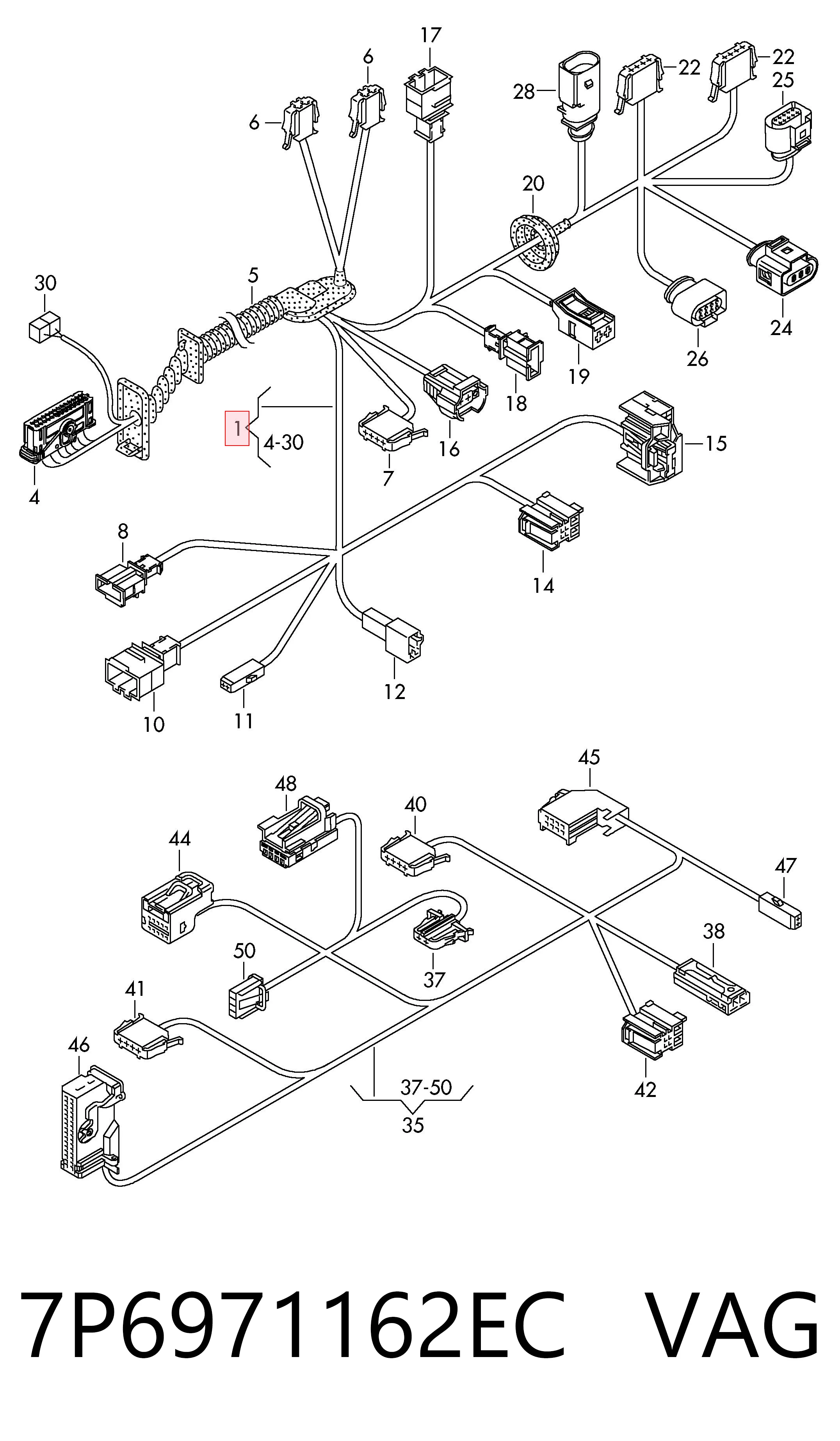 Купить 7P6971162EC VAG Жгут проводов передней двери
