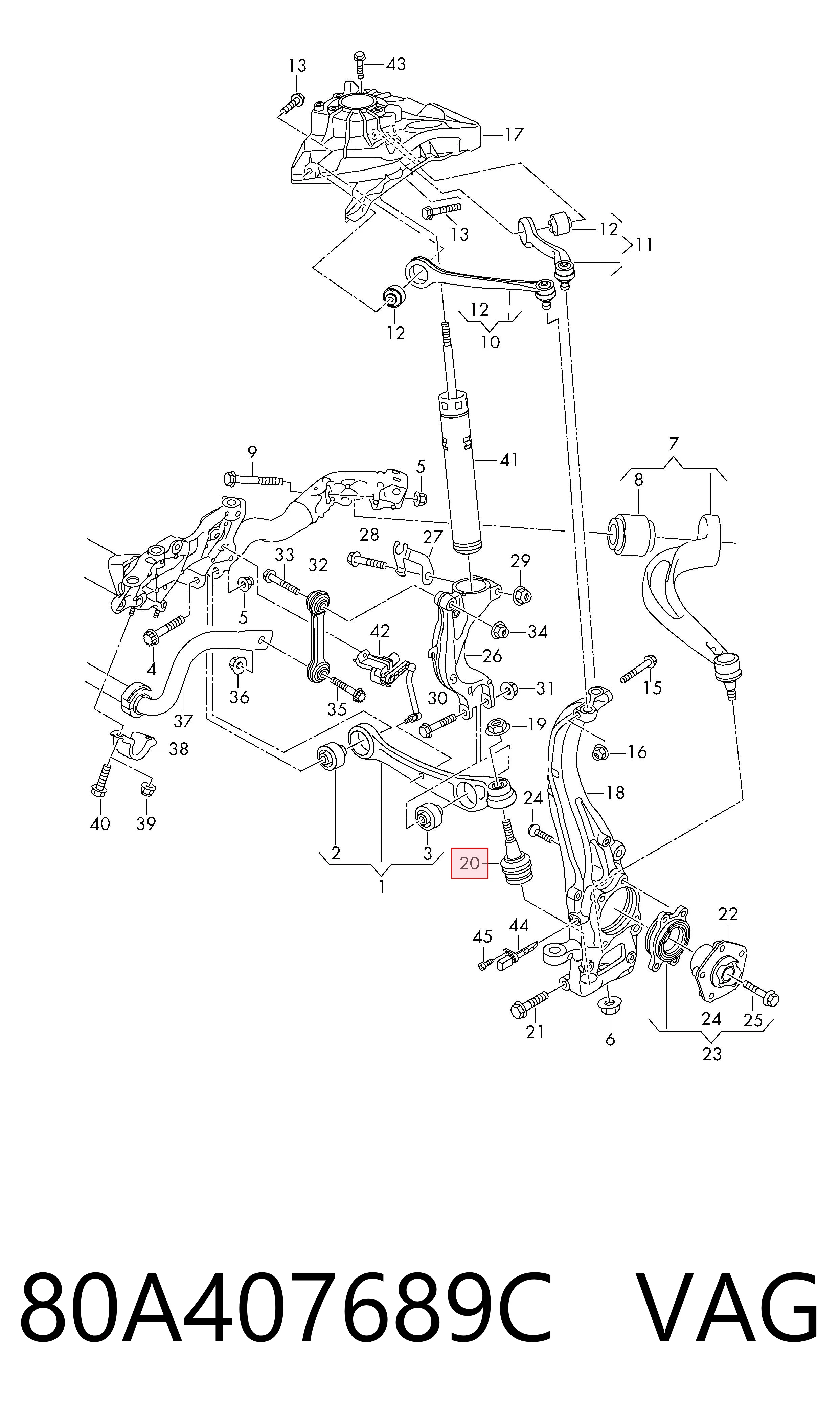 Шаровая опора, нижняя VAG 80A407689C цена, от 64.23 USD