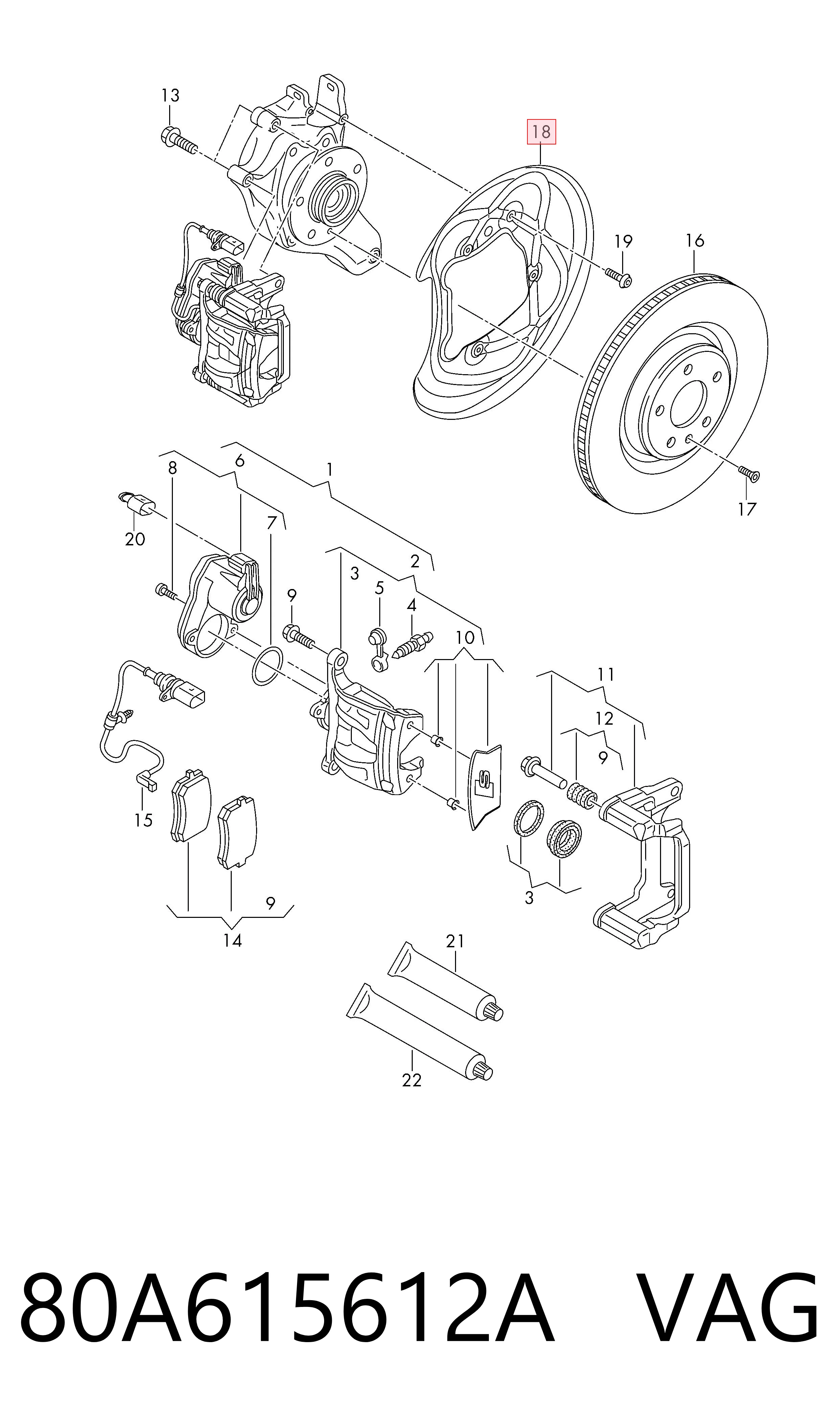80A615612A VAG Пыльник тормозного диска заднего правый