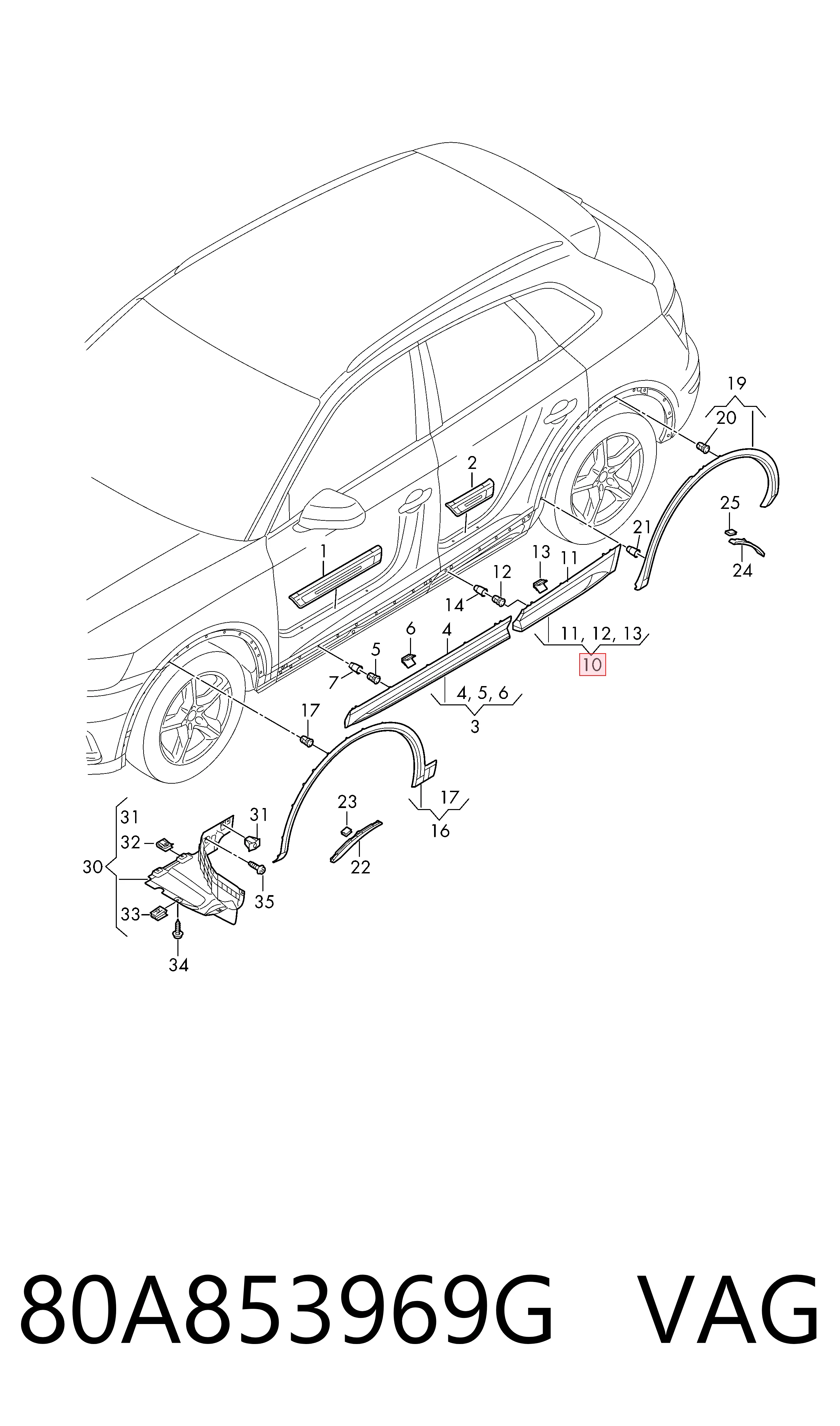 80A853969G VAG Накладка задней левой двери, нижняя