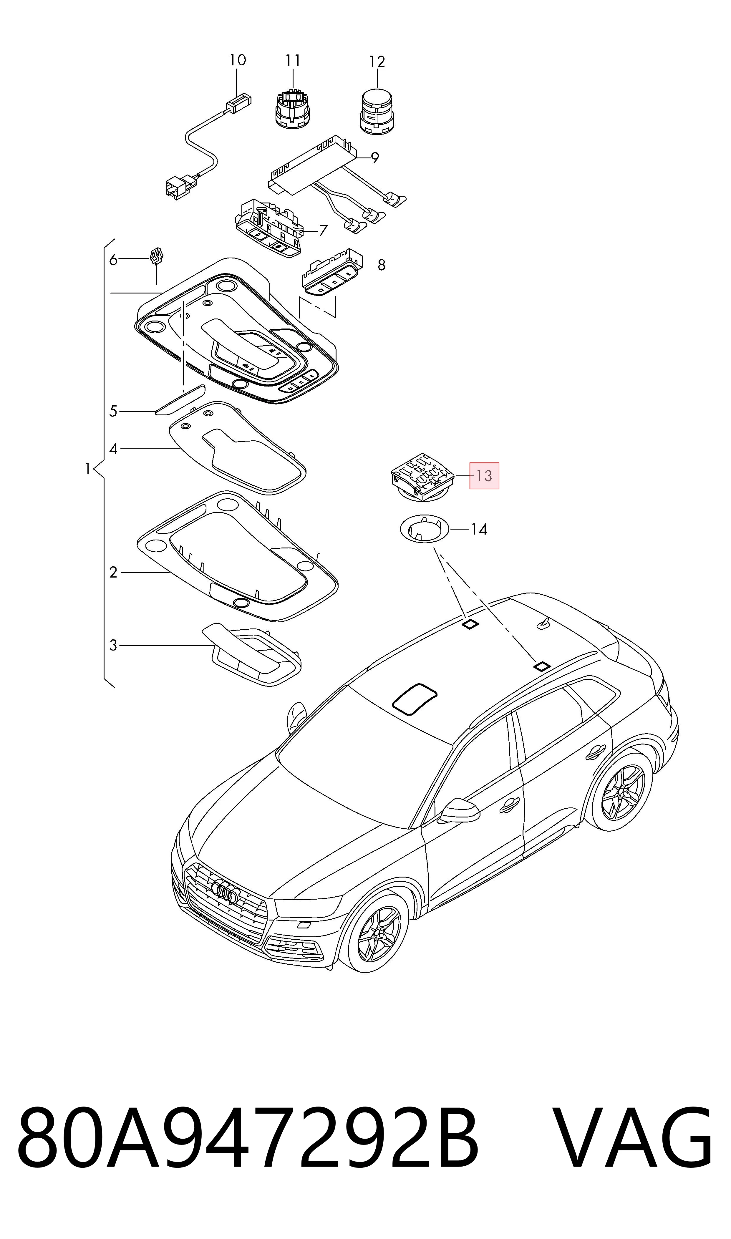 80A947292B VAG Плафон освещения салона (кабины) задний