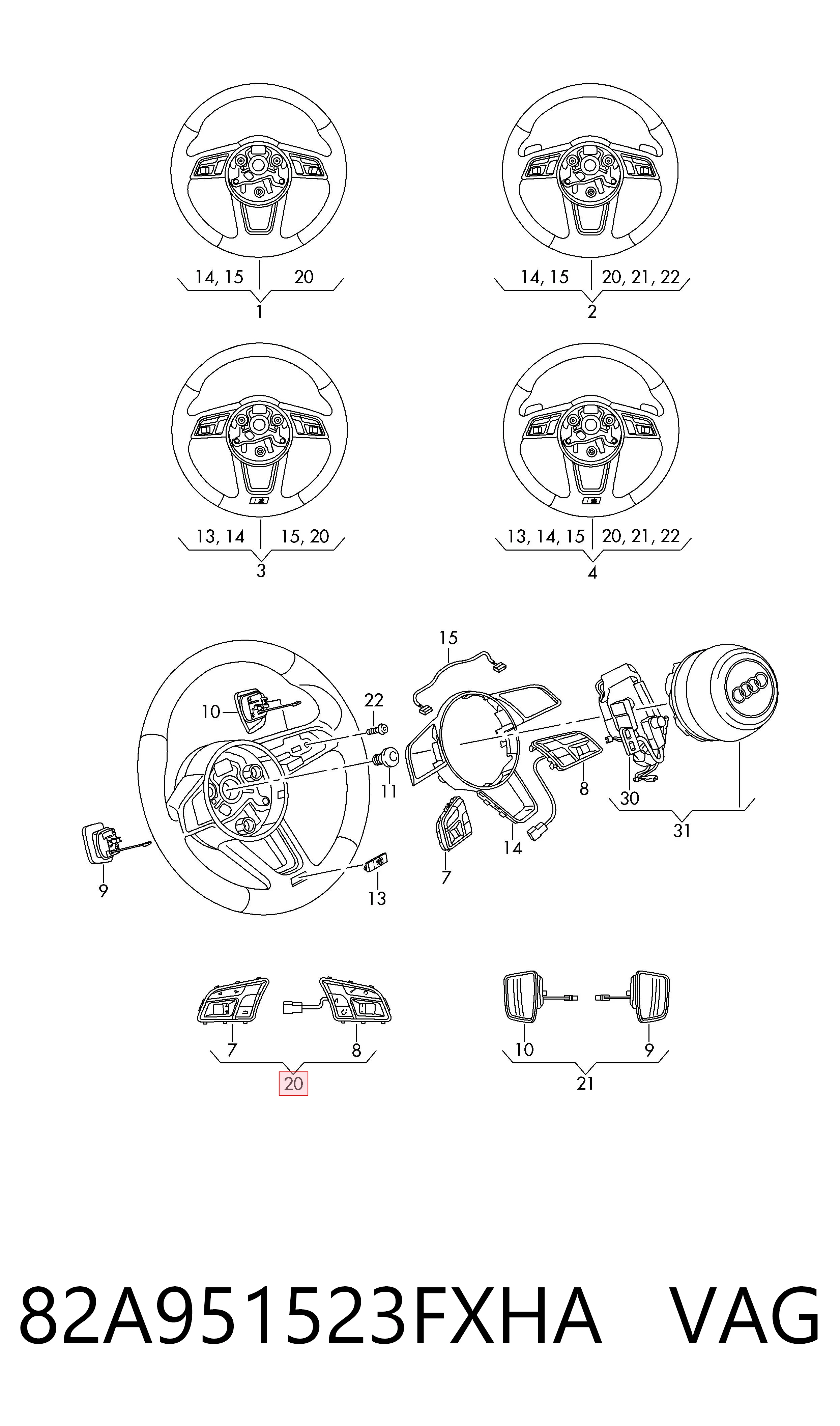 82A951523FXHA VAG Блок кнопочных переключателей рулевого колеса