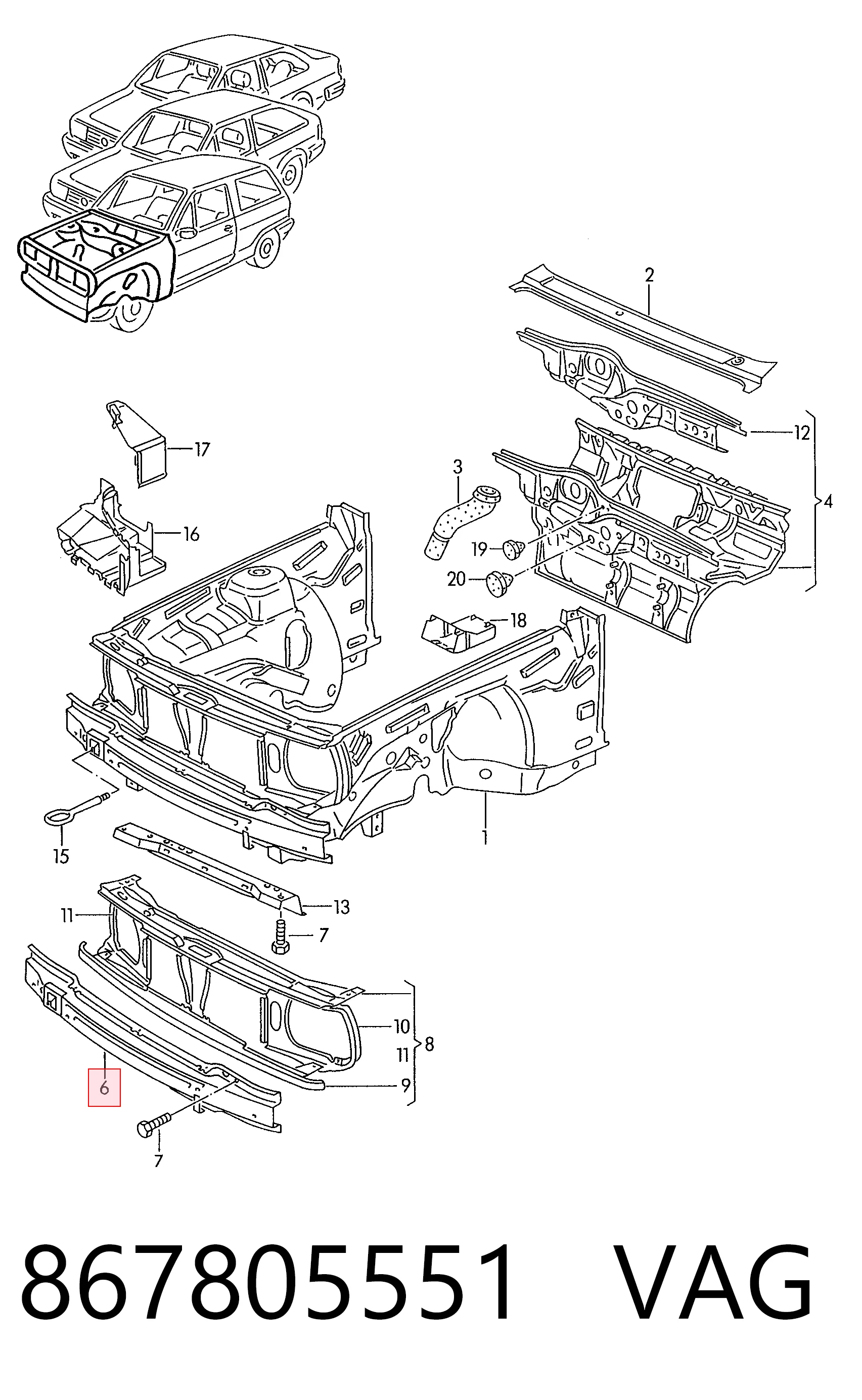 Балка бампера переднего на Volkswagen Polo II 86C