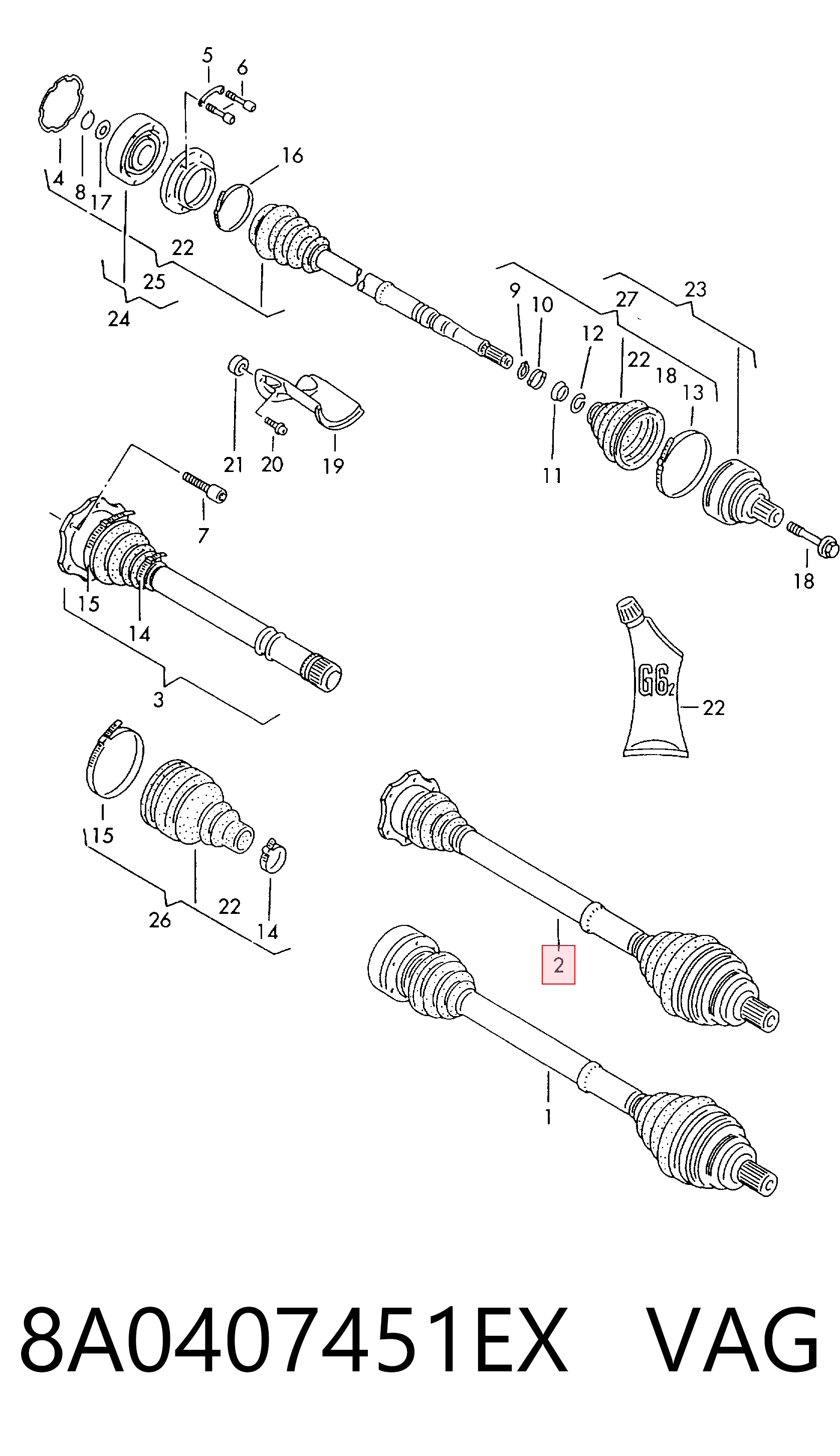 Полуось передняя левая на Audi 80 B4 8C2