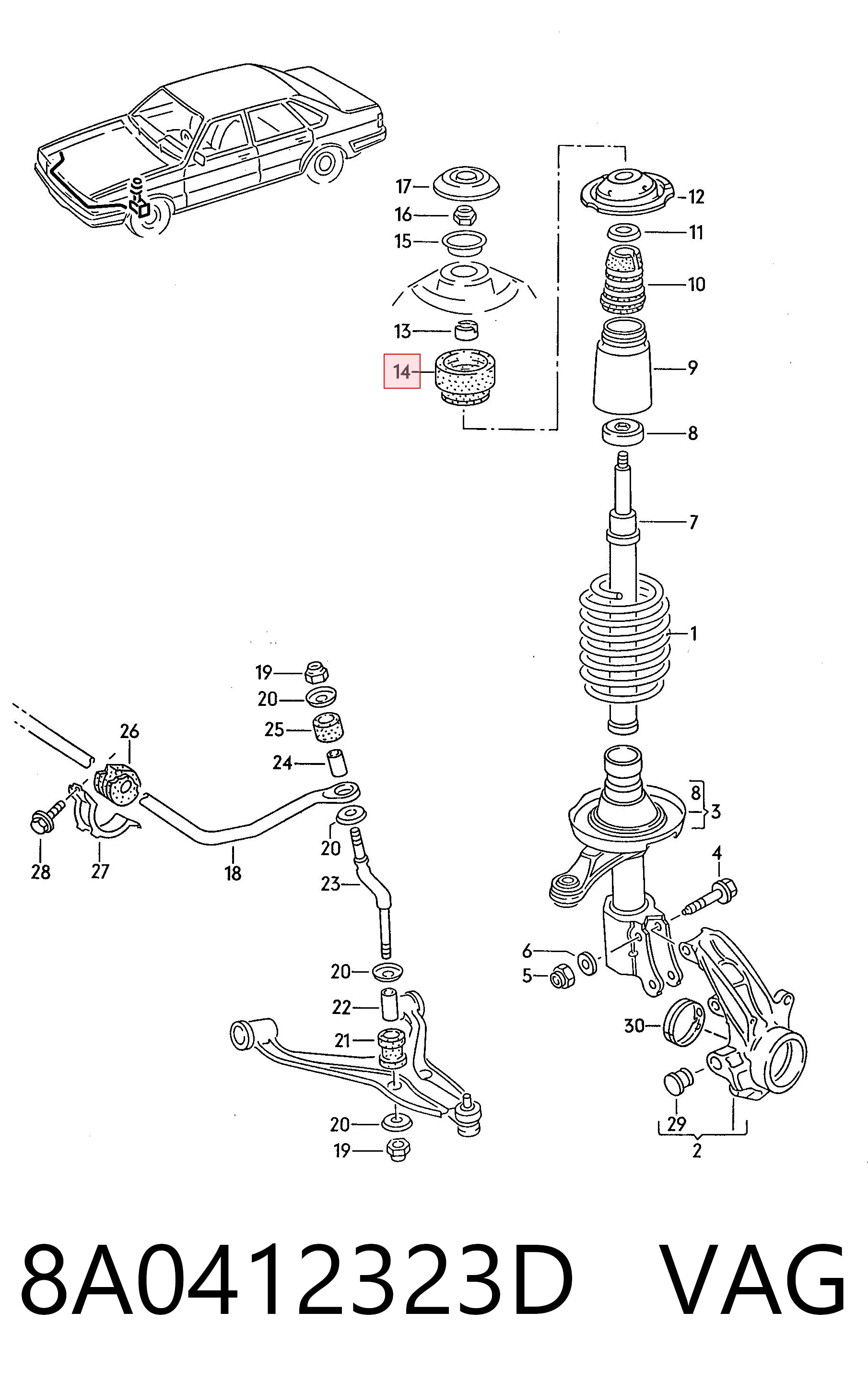 8A0412323D VAG Подушка амортизатора переднего