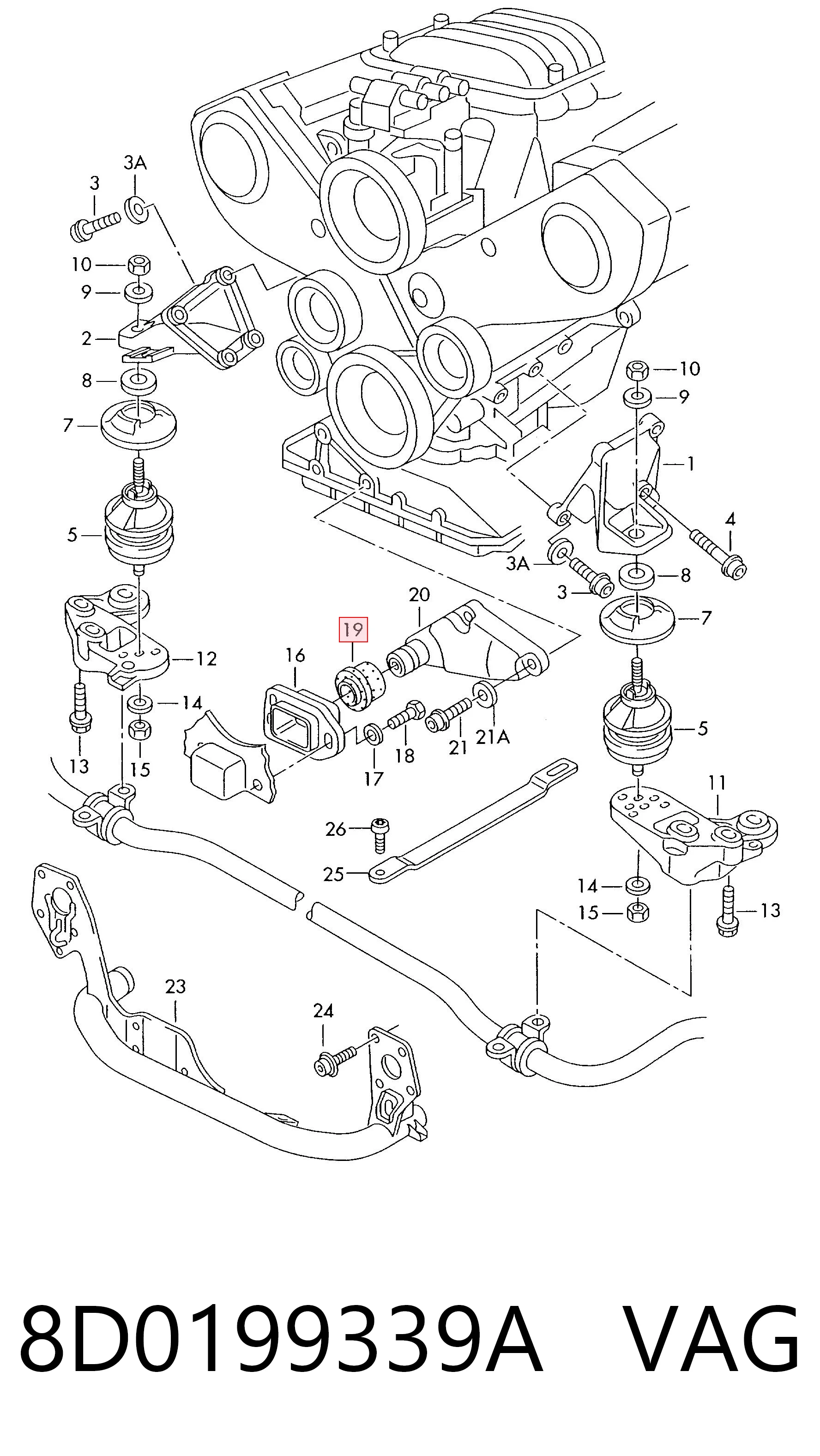 Гидроопора двигателя передняя Audi 80 B3 седан (89, 89Q, 8A) (1986 - 1991) цена, от 2.90 USD
