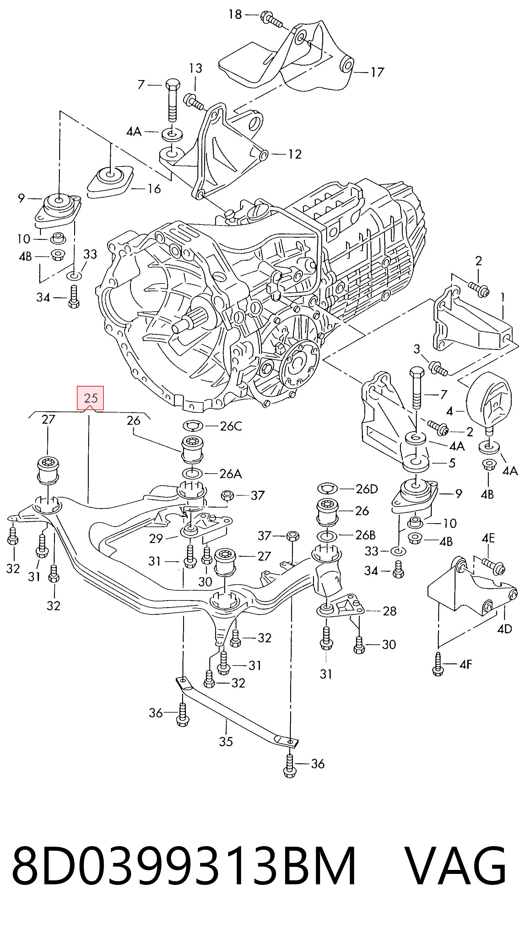 Передняя балка Skoda SuperB I седан (3U4) (2001 - 2008) цена, от 14.17 USD