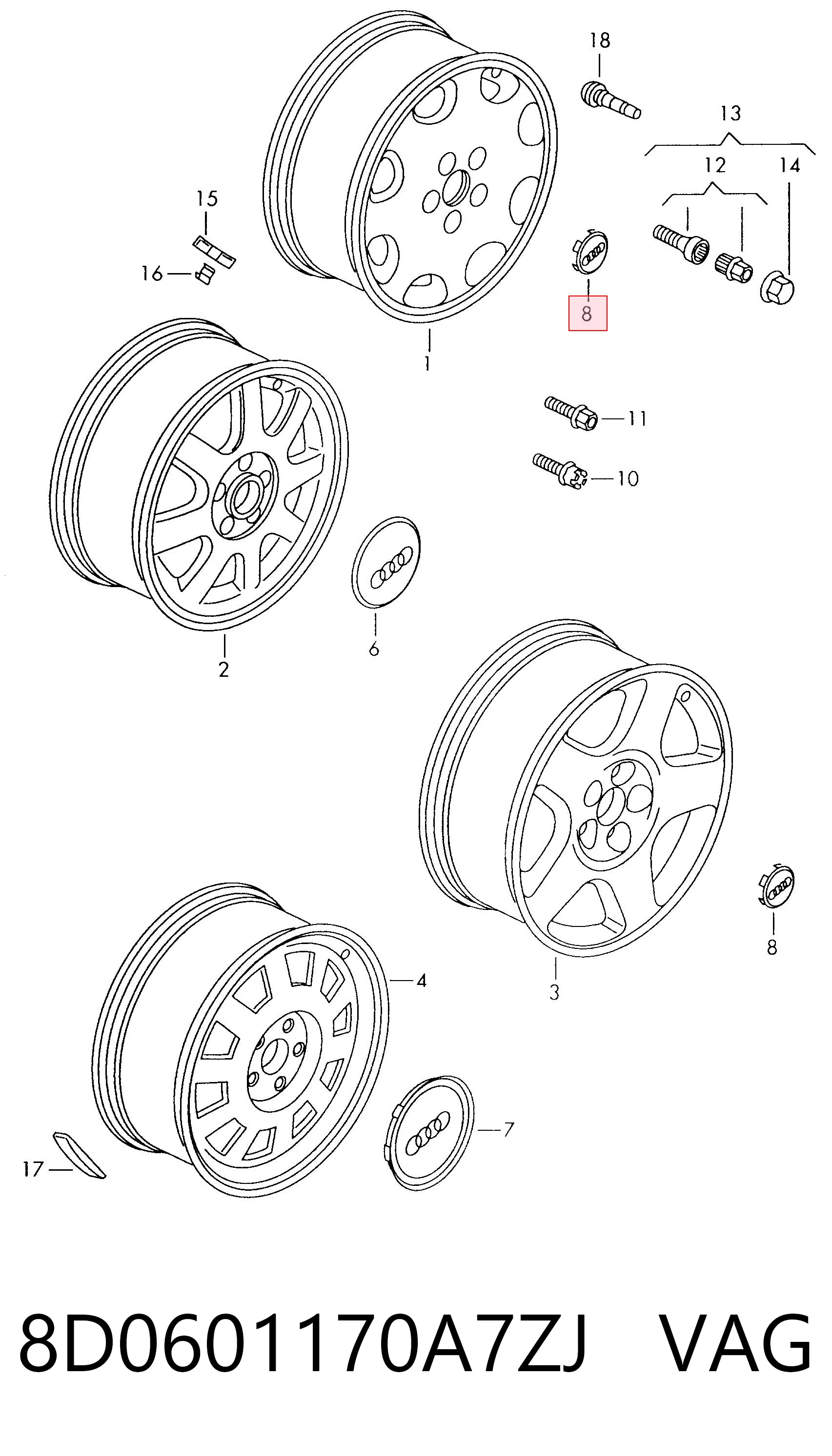 Колпак колесного диска Audi A6 C6 седан (4F2) (2004 - 2011) цена, от 26.29 USD