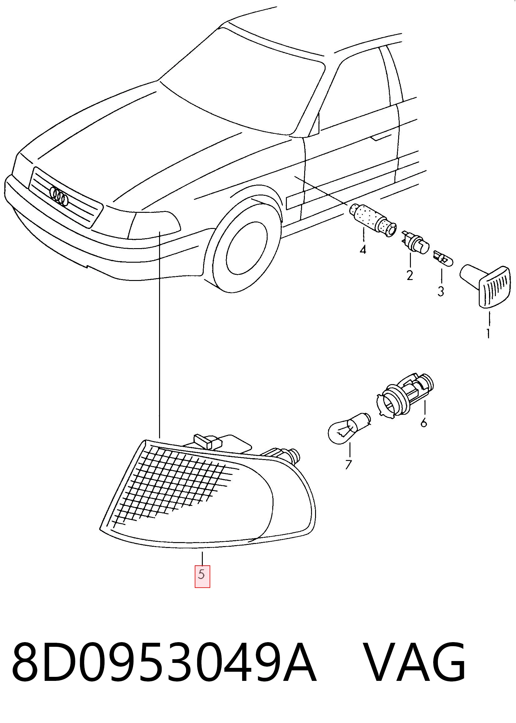 Передний фонарь указателя поворота на Audi A4 B5 8D2