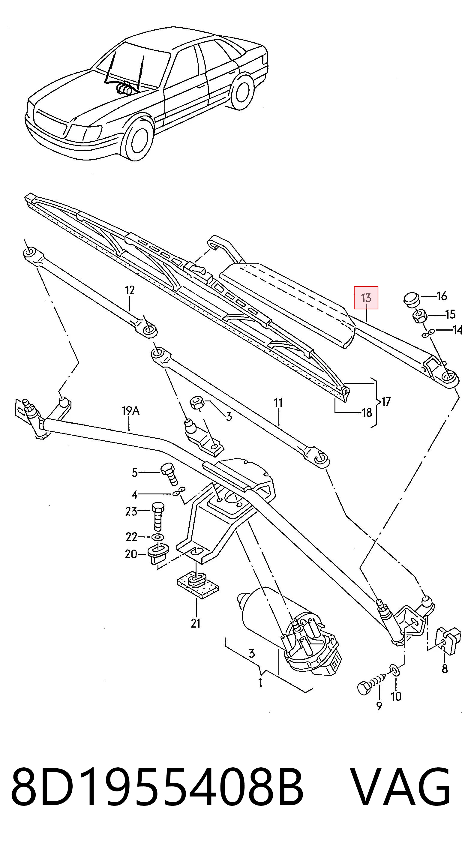 Поводок дворника на Audi A4 B5 8D2