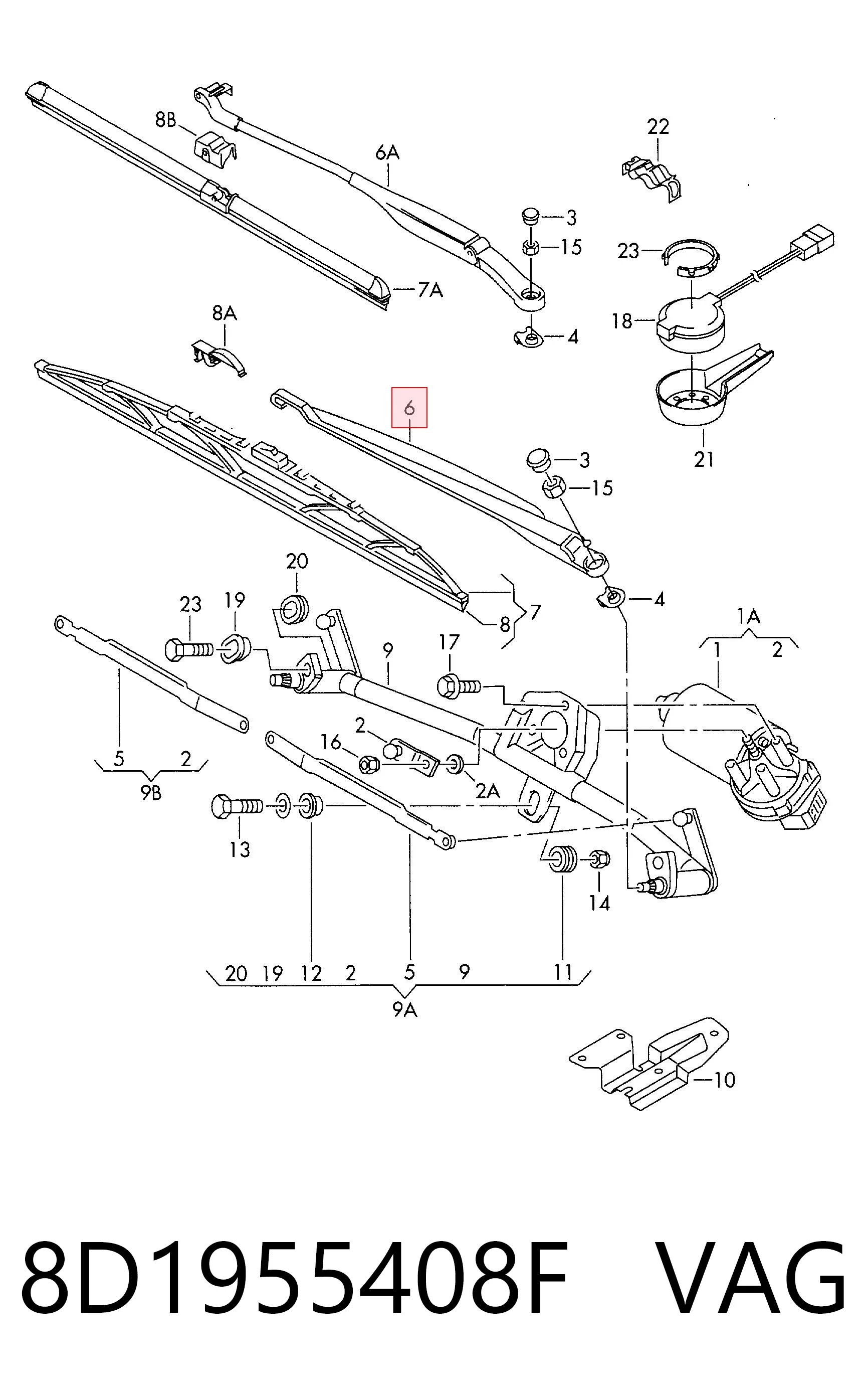 Поводок дворника на Audi A4 Avant B5 8D5