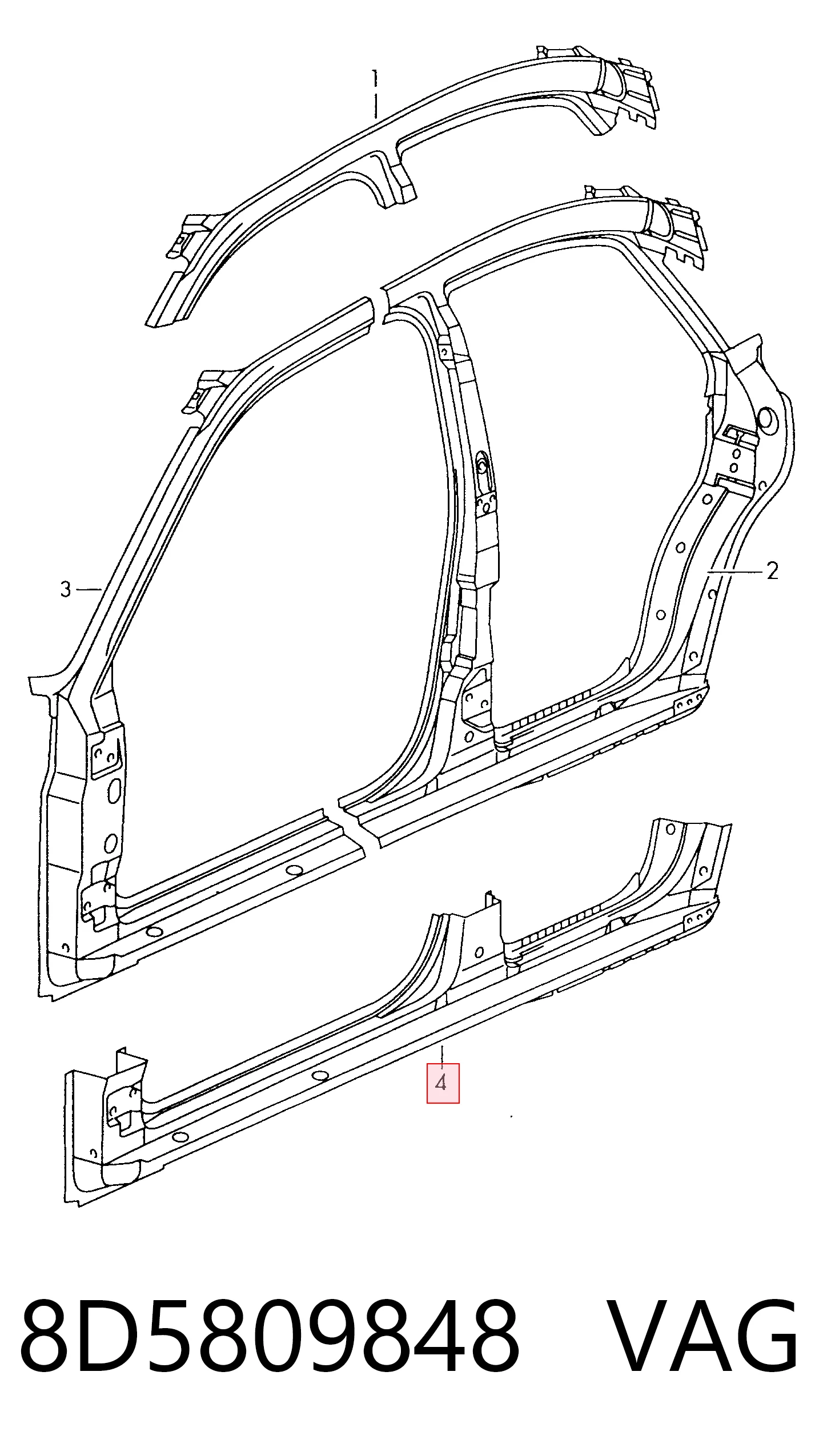 Порог внешний правый Audi A4 Avant B5 универсал (8D5) (1994 - 2002) цена, от 69.18 USD