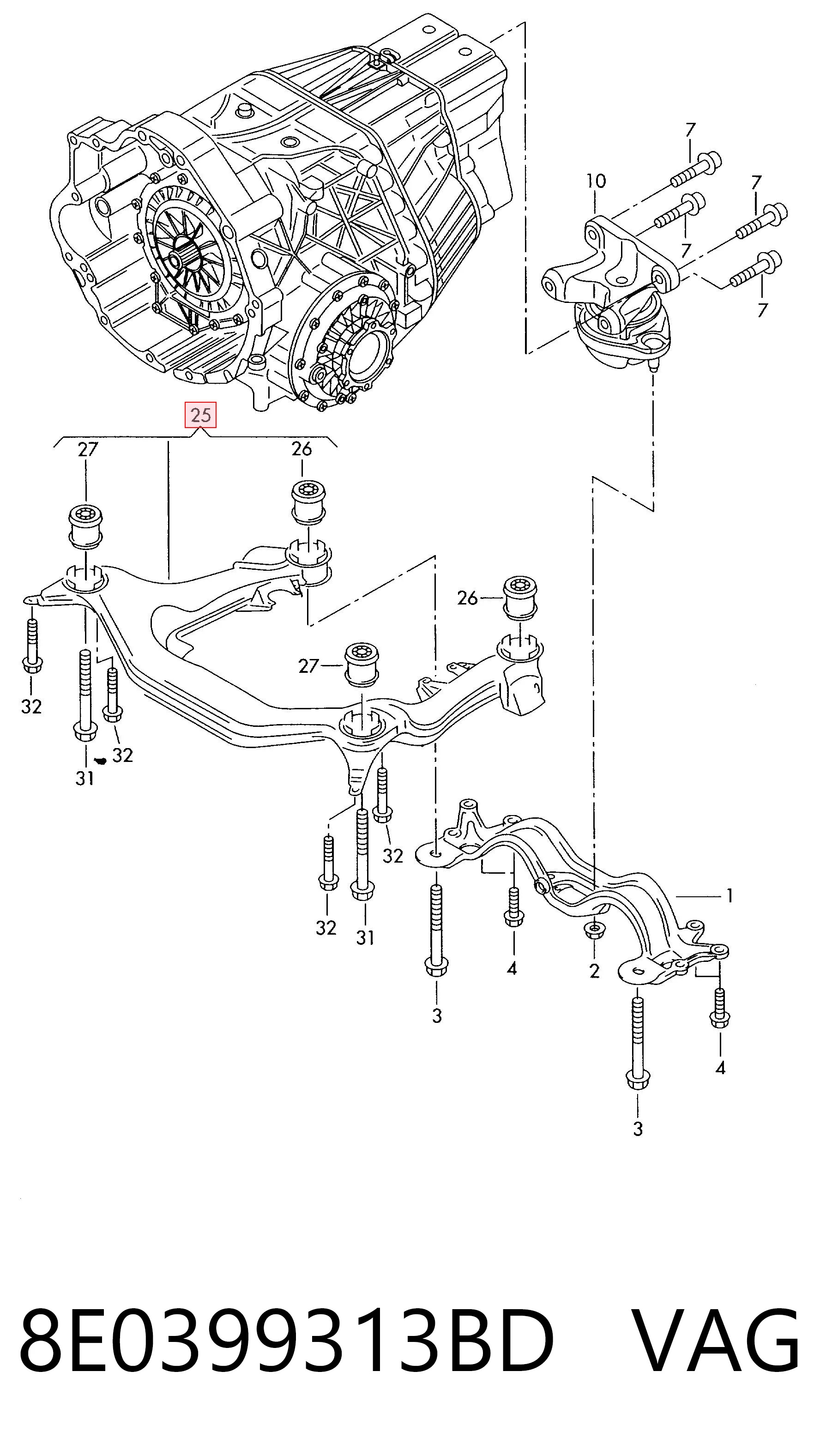 Подрамник передней подвески на Audi A4 B6 8E2