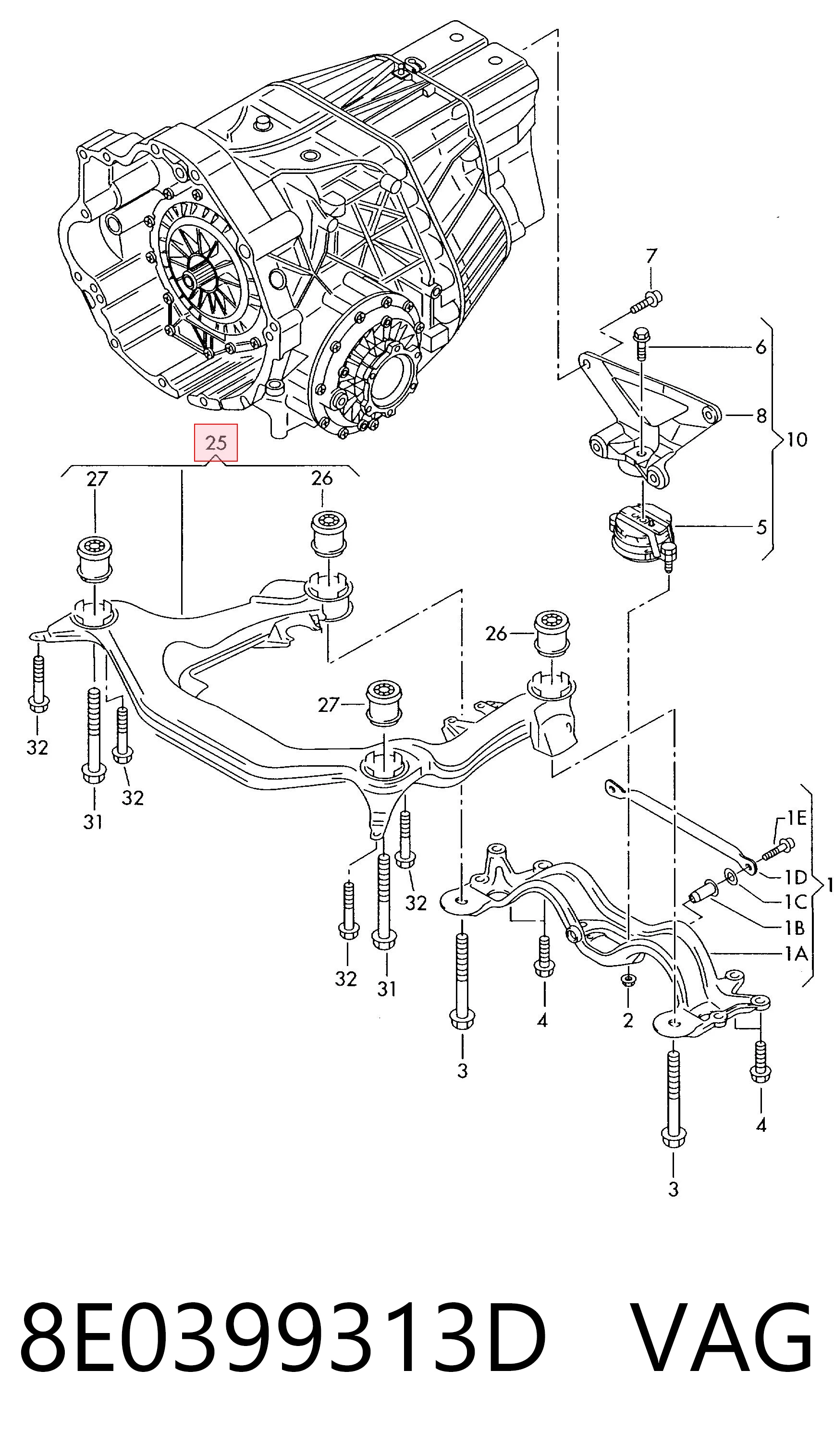 Передняя балка Audi A4 B6 седан (8E2) (2000 - 2005) цена, от 50.96 USD