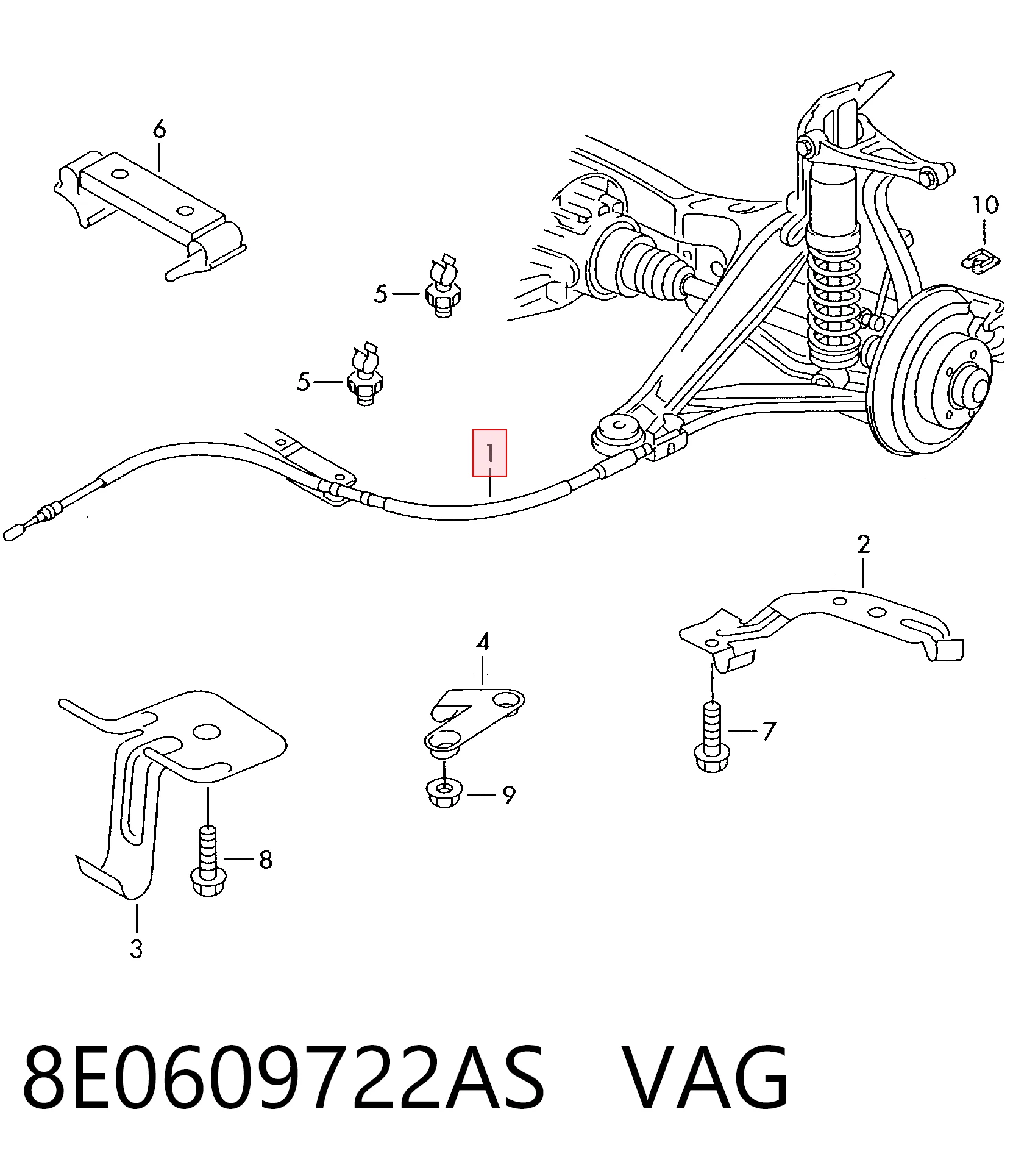 8E0609722AS VAG Трос ручного тормоза задний, правый