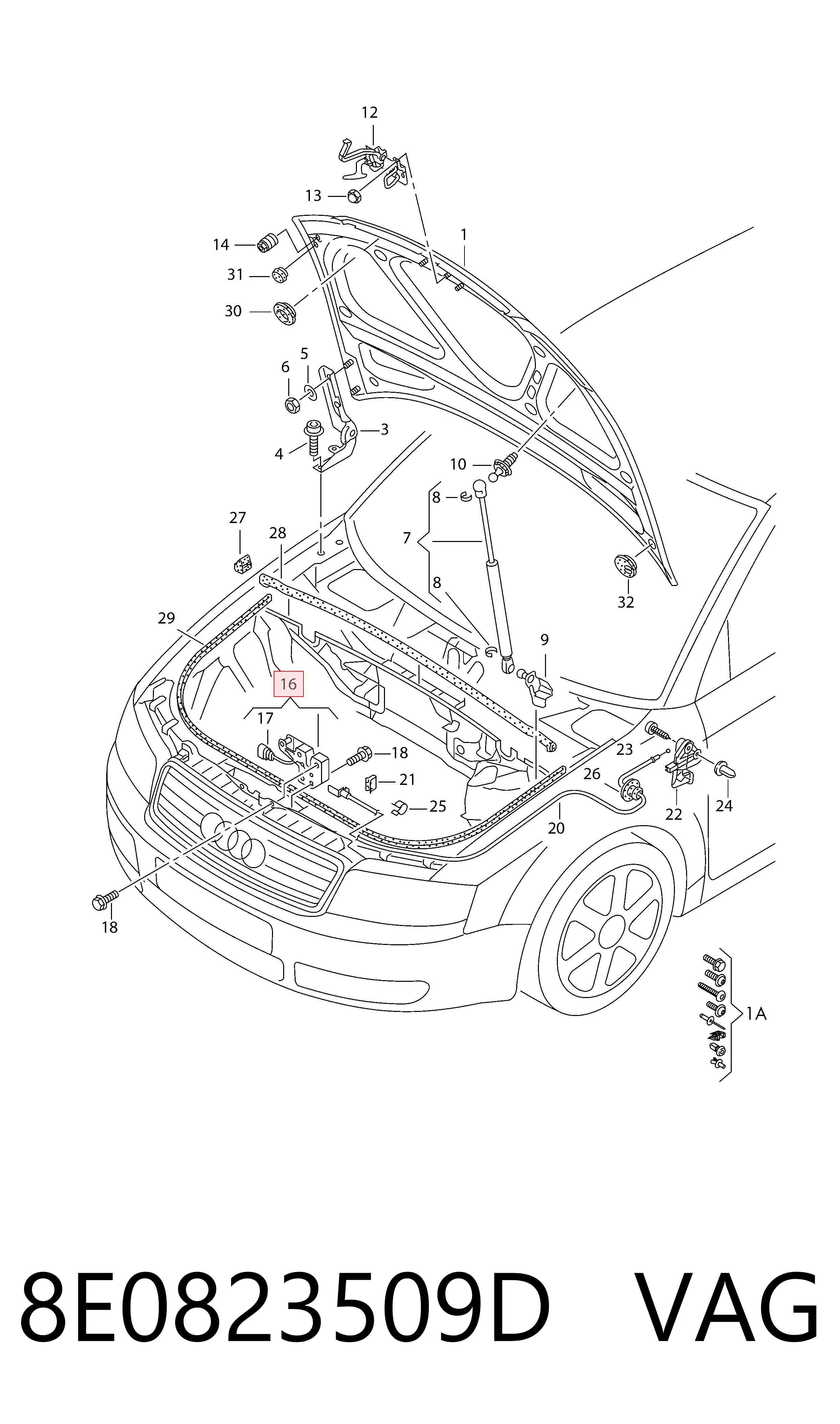 Замок капота Audi A4 B6 седан (8E2) (2000 - 2005) цена, от 65.84 USD