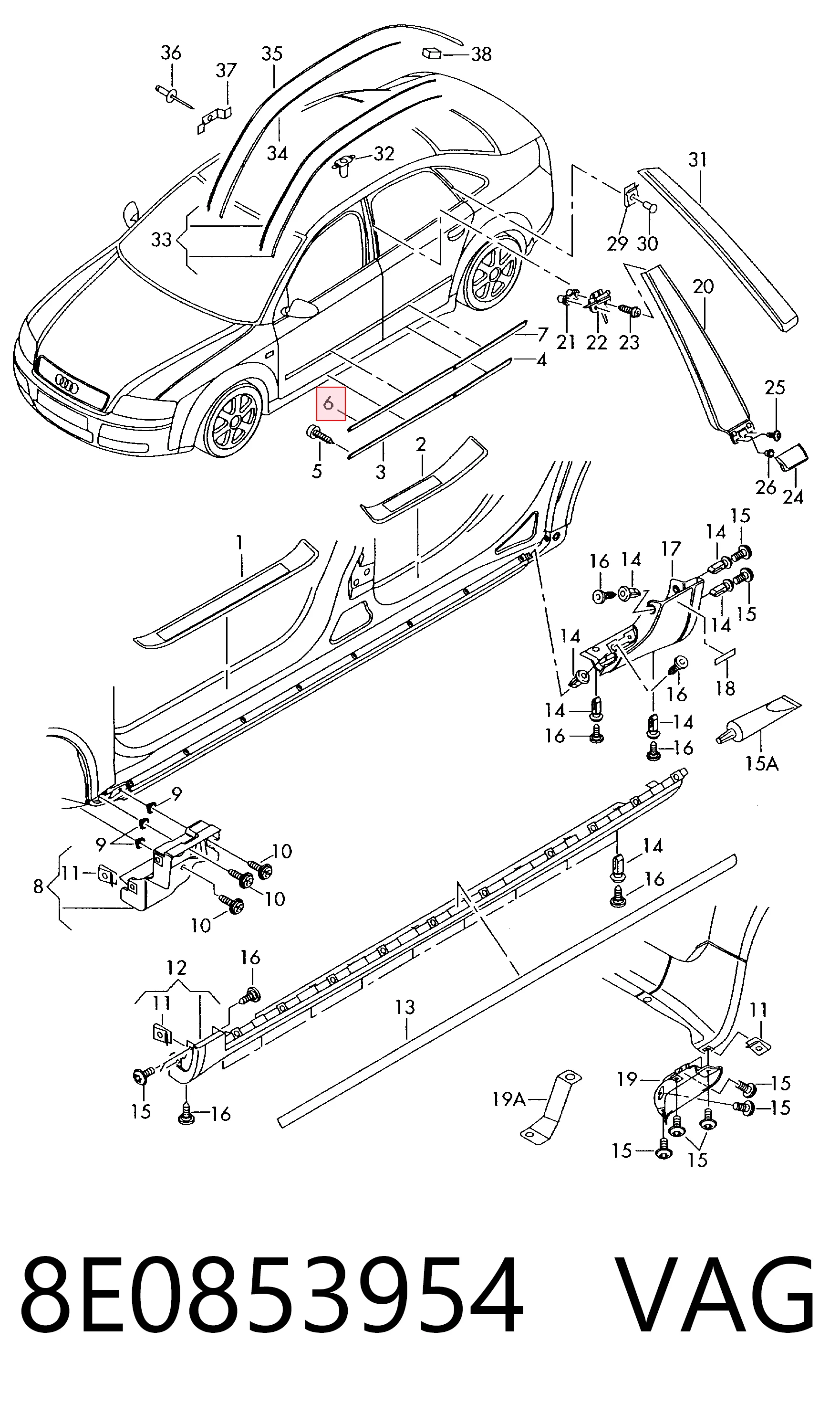 8E0853954 VAG Молдинг передней правой двери