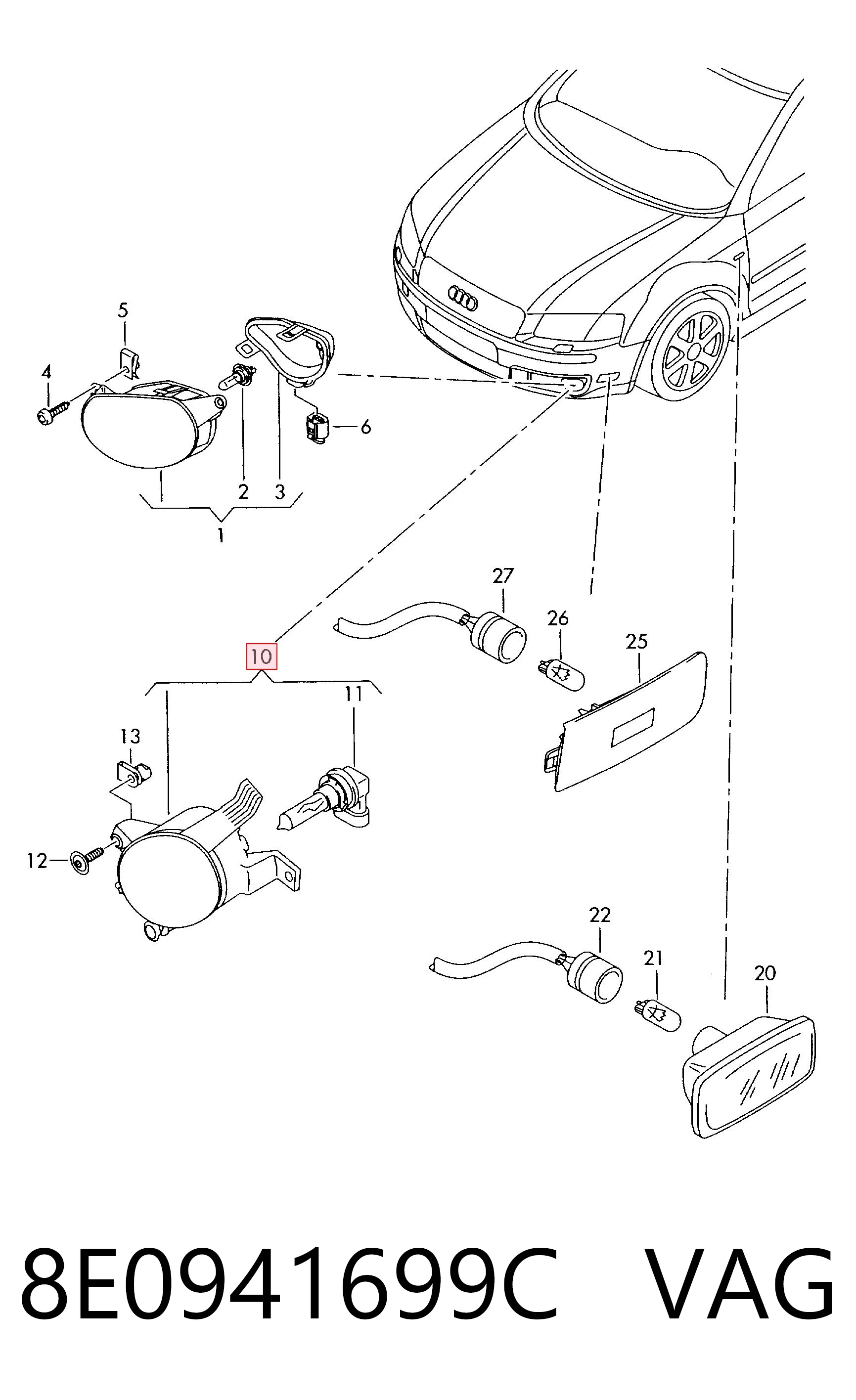  Фара противотуманная левая Audi A3 