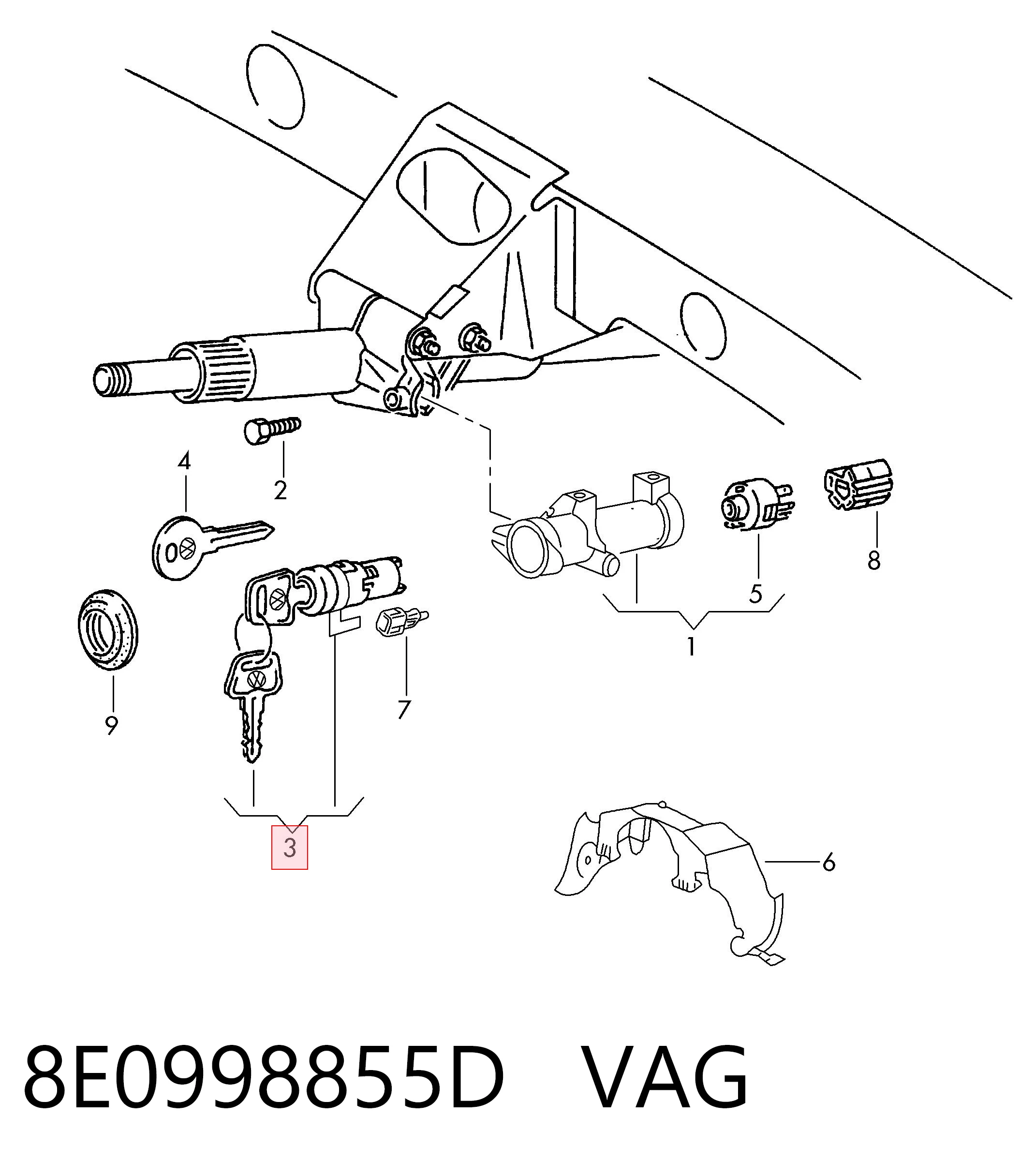 8E0998855D VAG Личинка замка зажигания