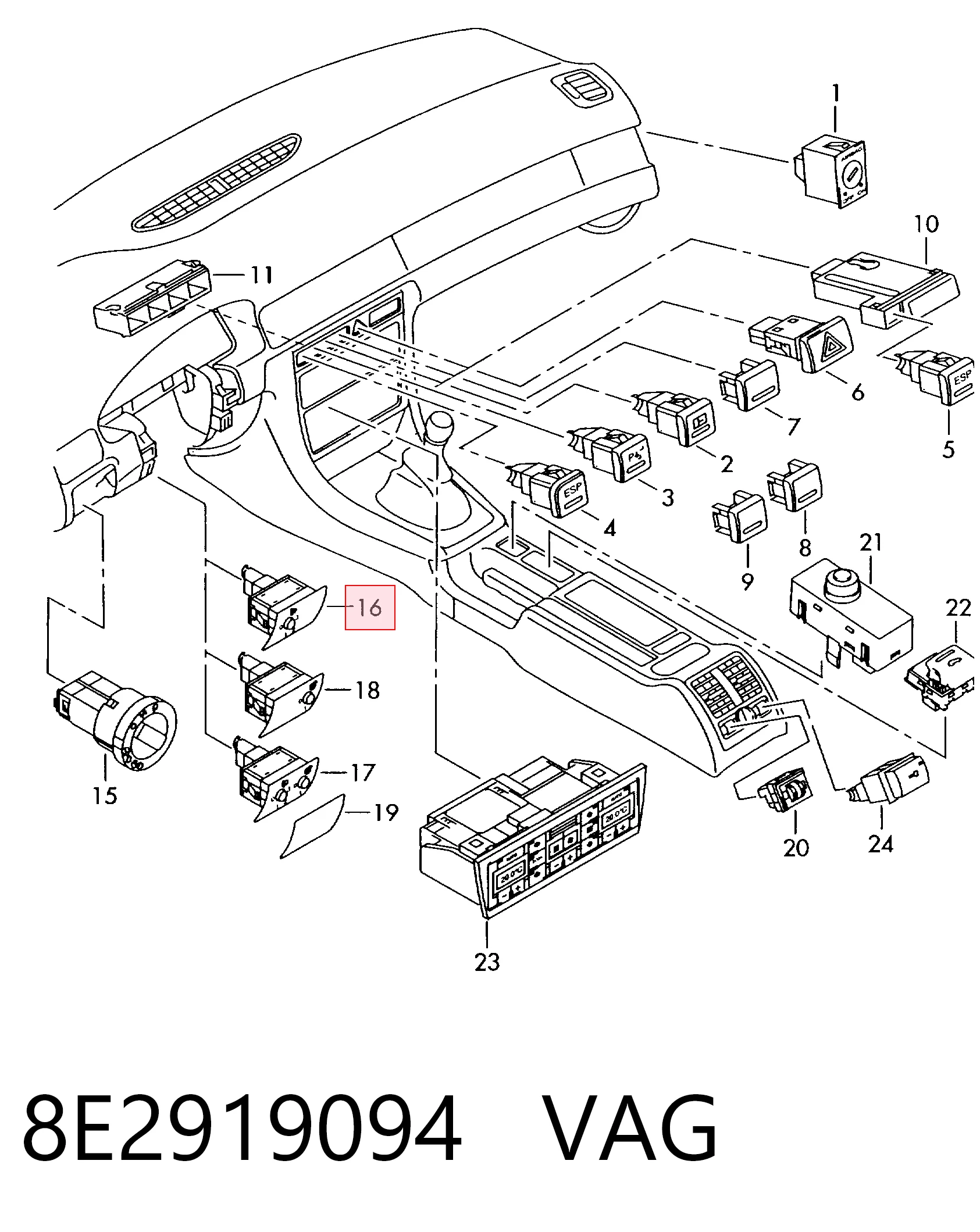 8E2919094 VAG Кнопка корректора фар