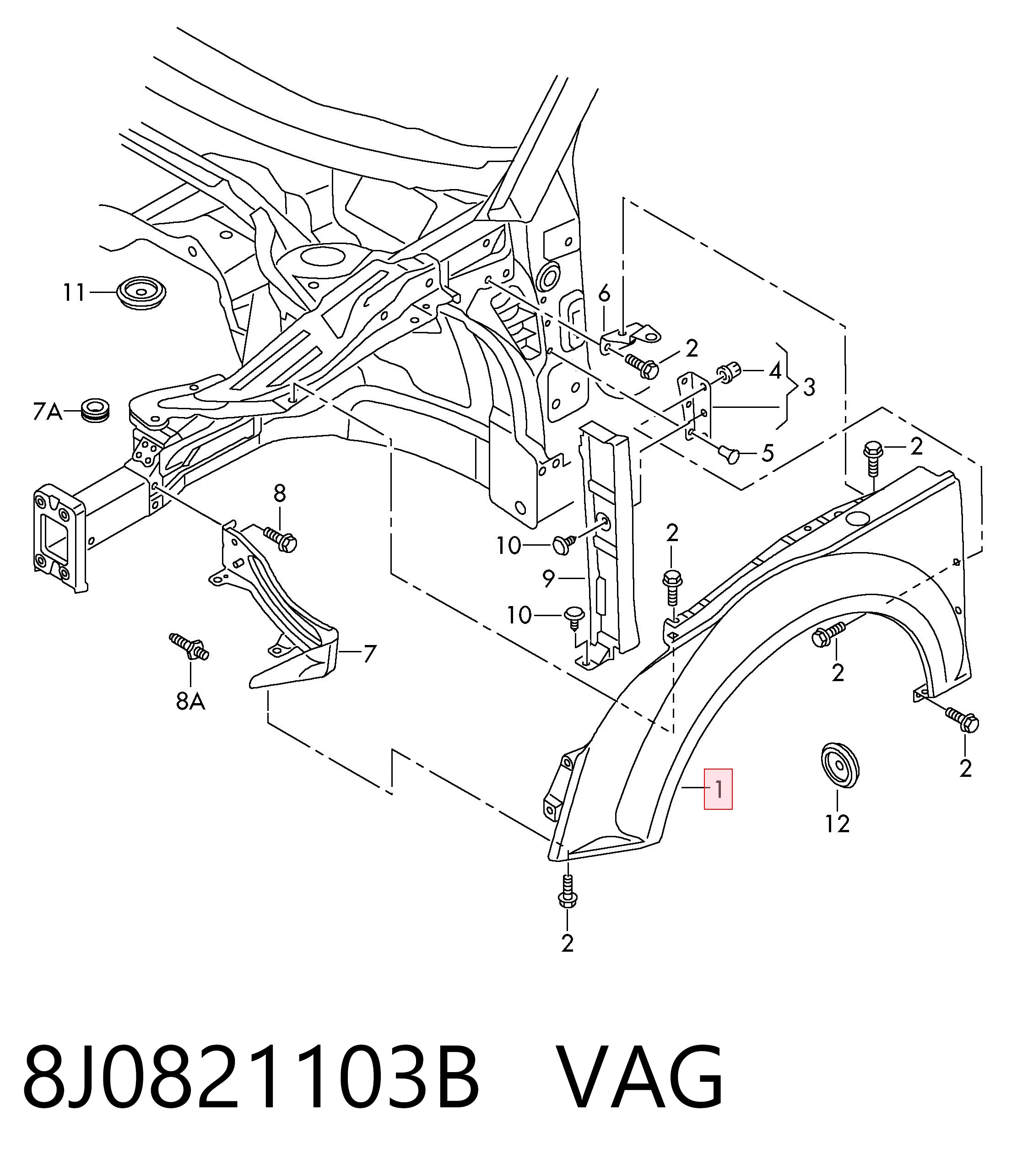 8J0821103B VAG Переднее левое крыло