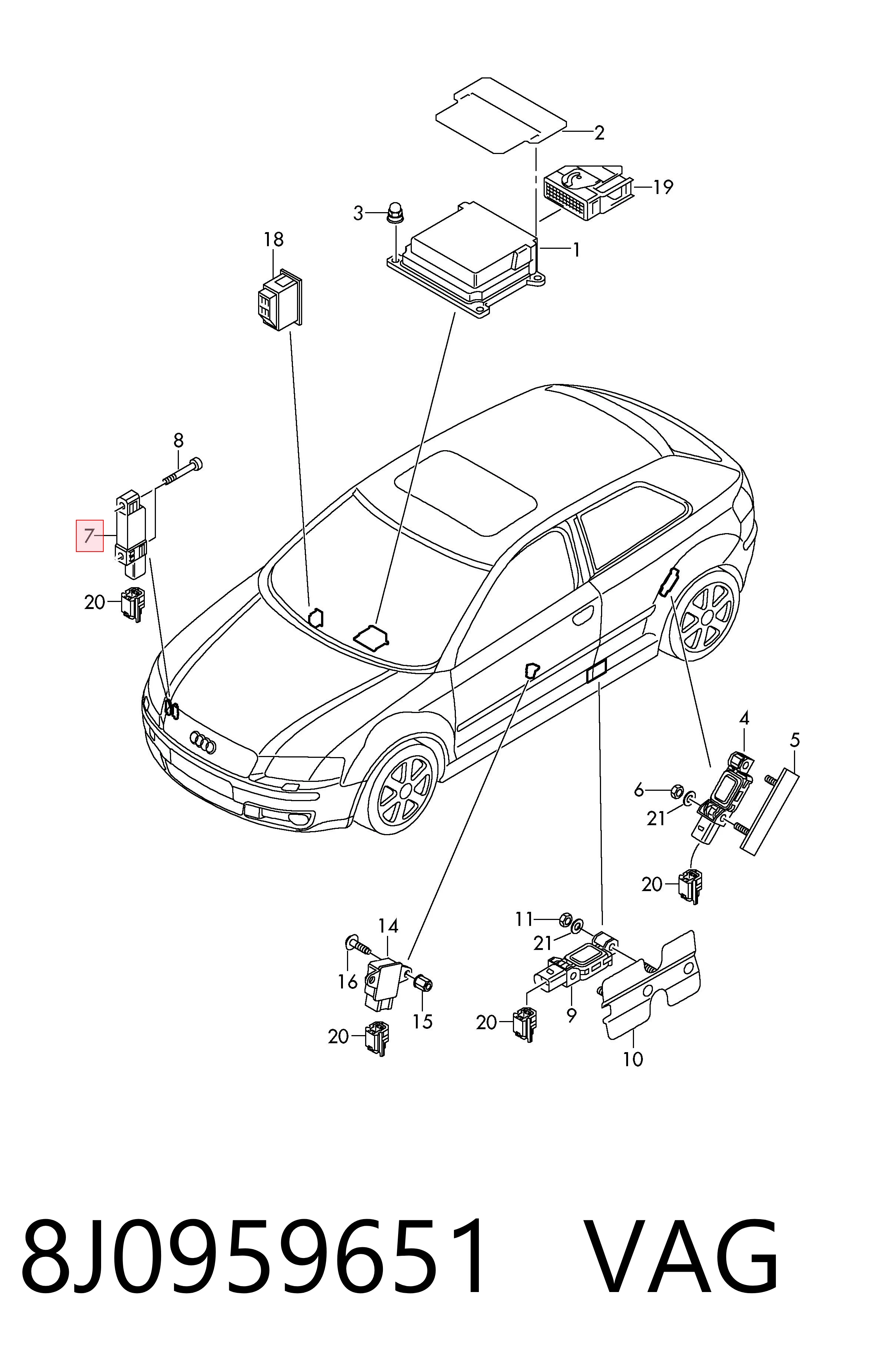 8J0959651 VAG Датчик AIRBAG передний