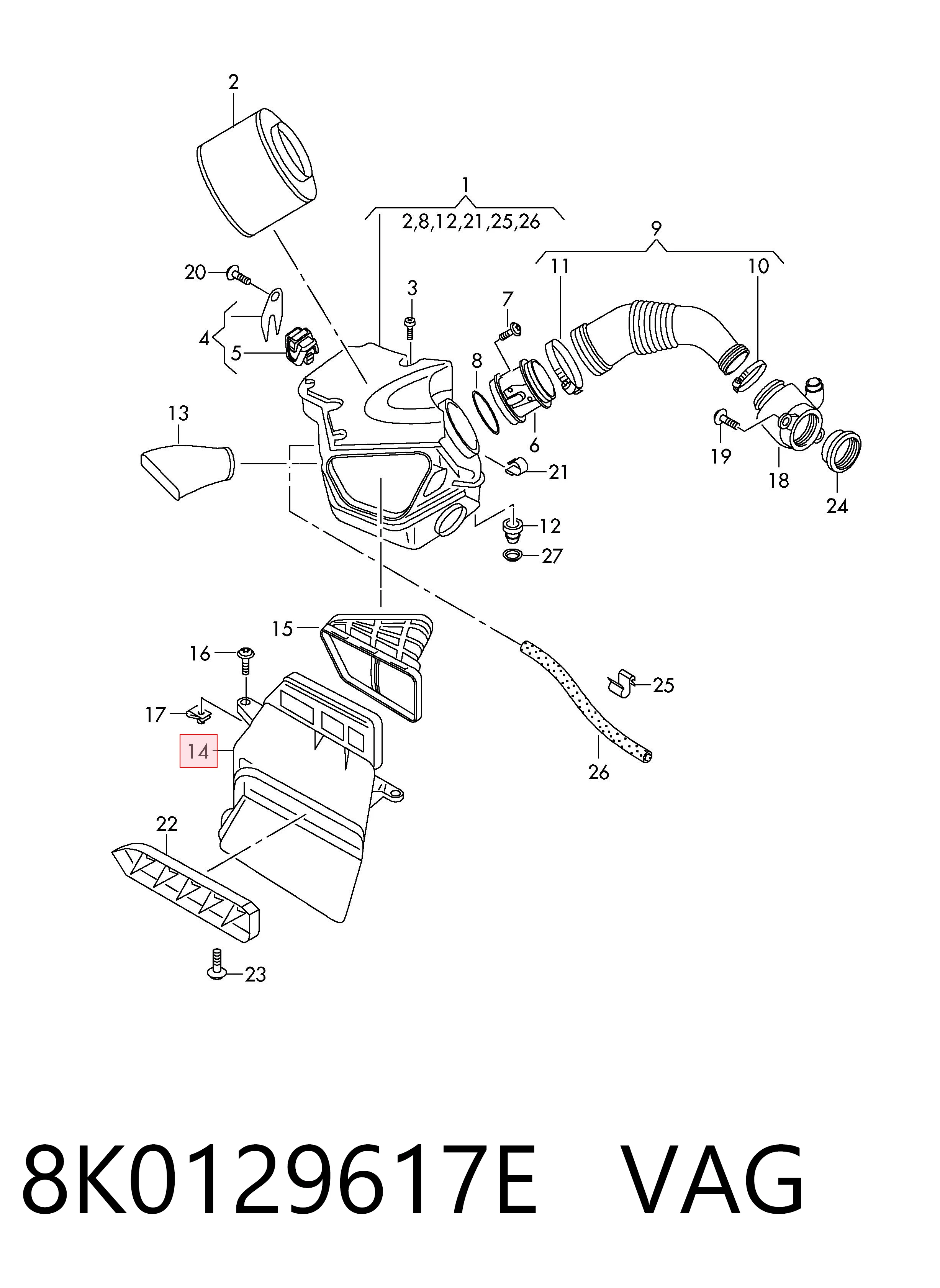 Воздухозаборник воздушного фильтра Audi A4 B8 седан (8K2) (2007 - 2015) цена, от 63.32 USD