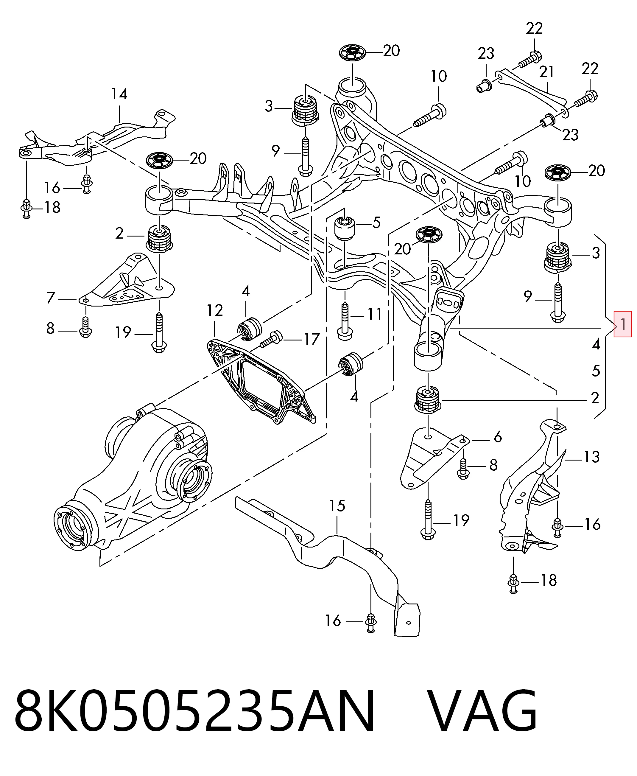 8K0505235AN VAG Подрамник задней подвески