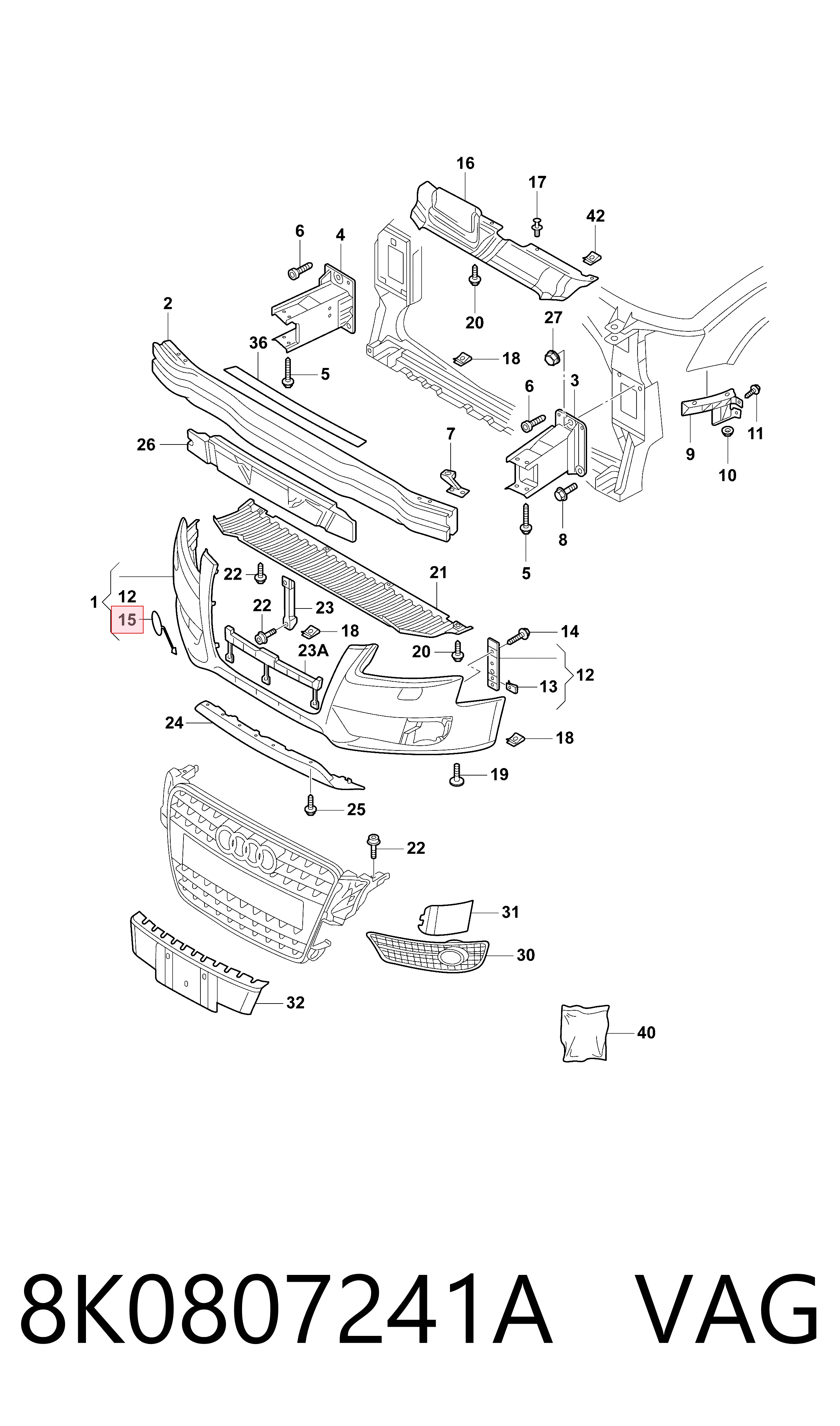Центральная решетка переднего бампера на Audi A4 B8 8K2