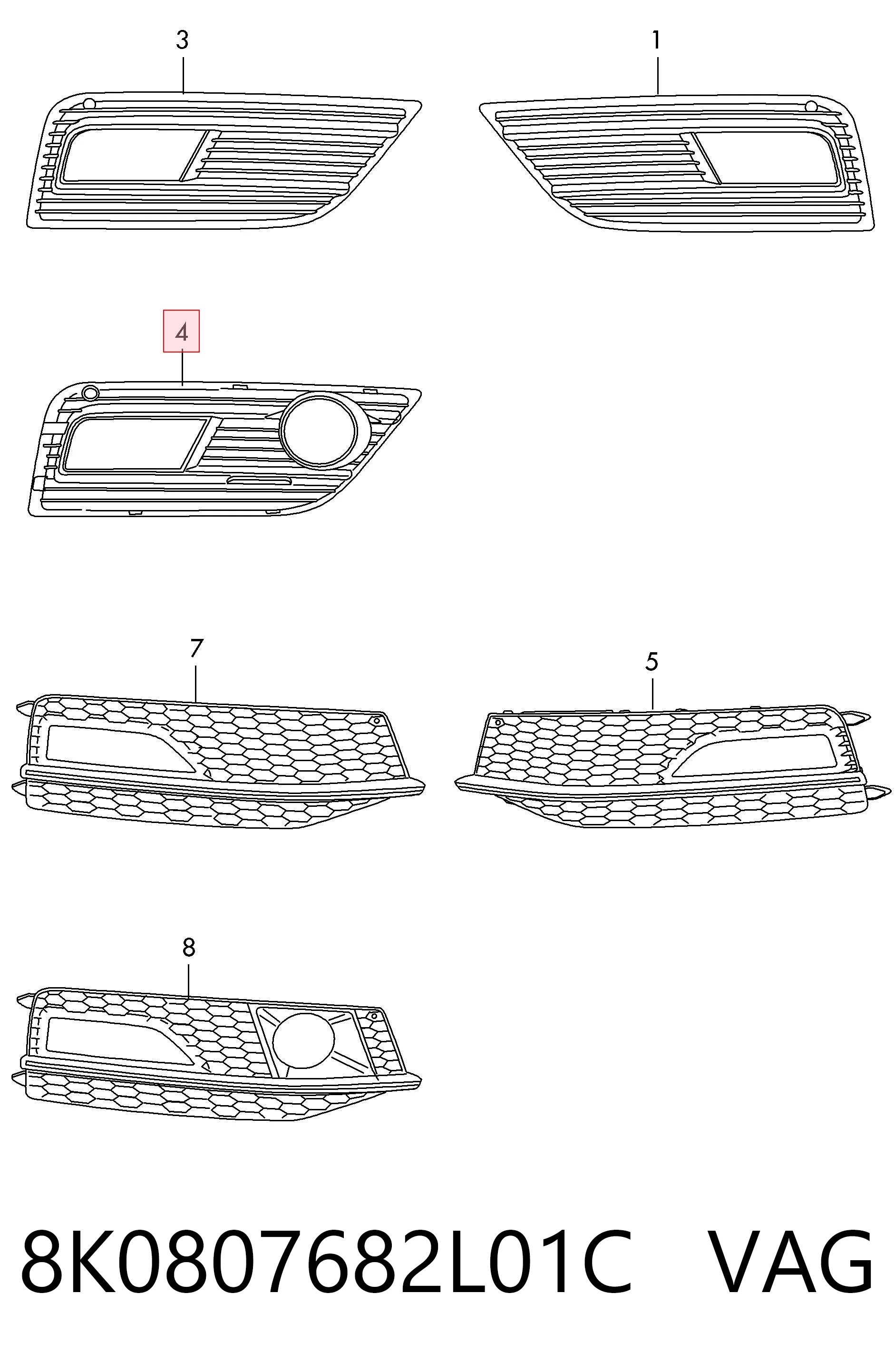 8K0807682L01C Diamond/DPA Правая решетка переднего бампера