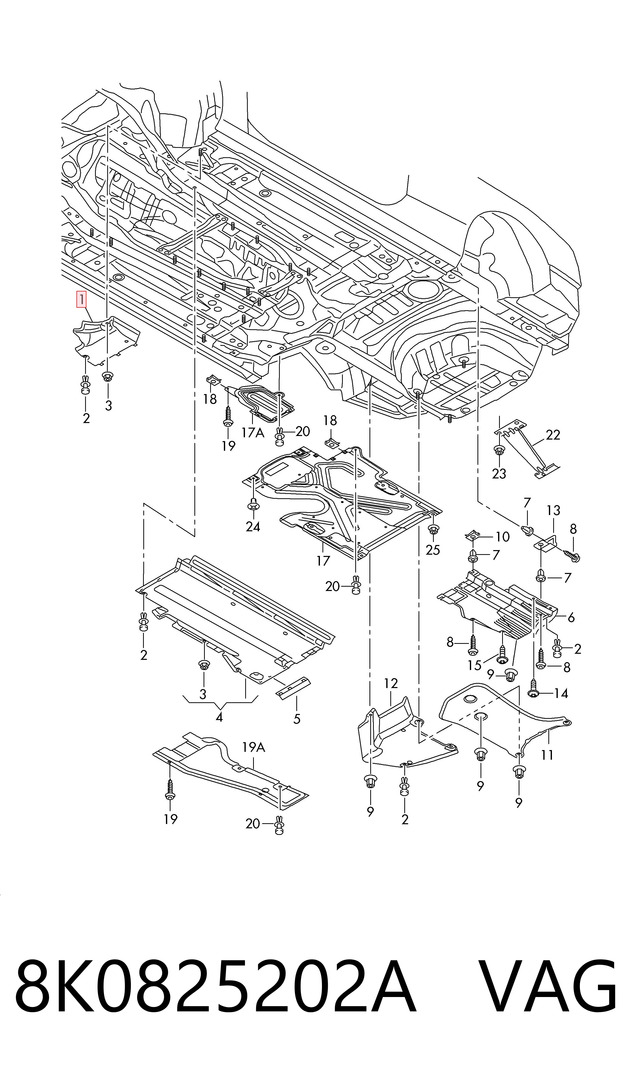 Защита днища передняя правая VAG 8K0825202A цена, от 31.25 USD