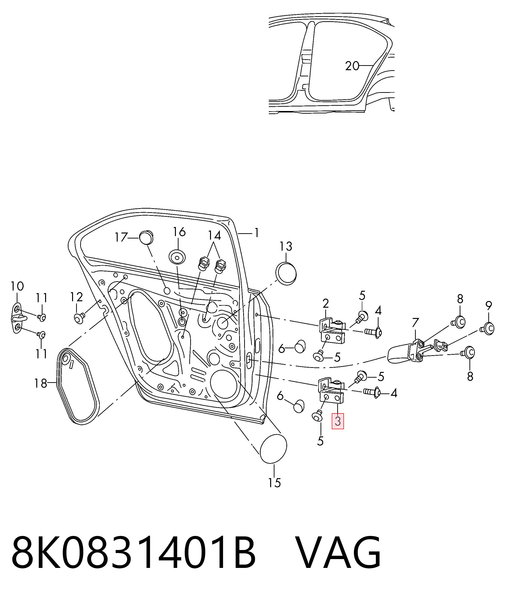 8K0831401B VAG Петля задней левой двери