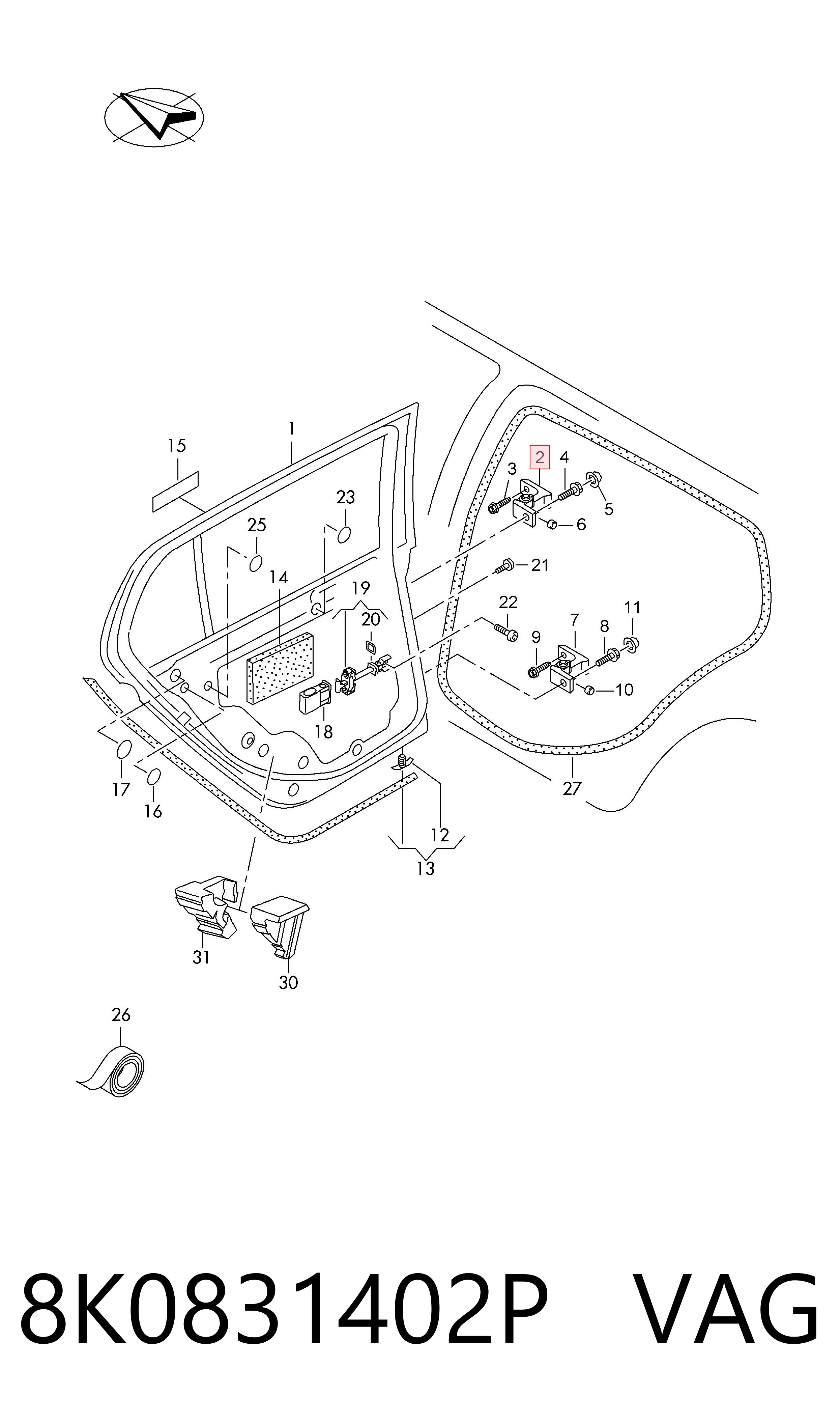 8K0831402A Porsche Петля задней правой двери