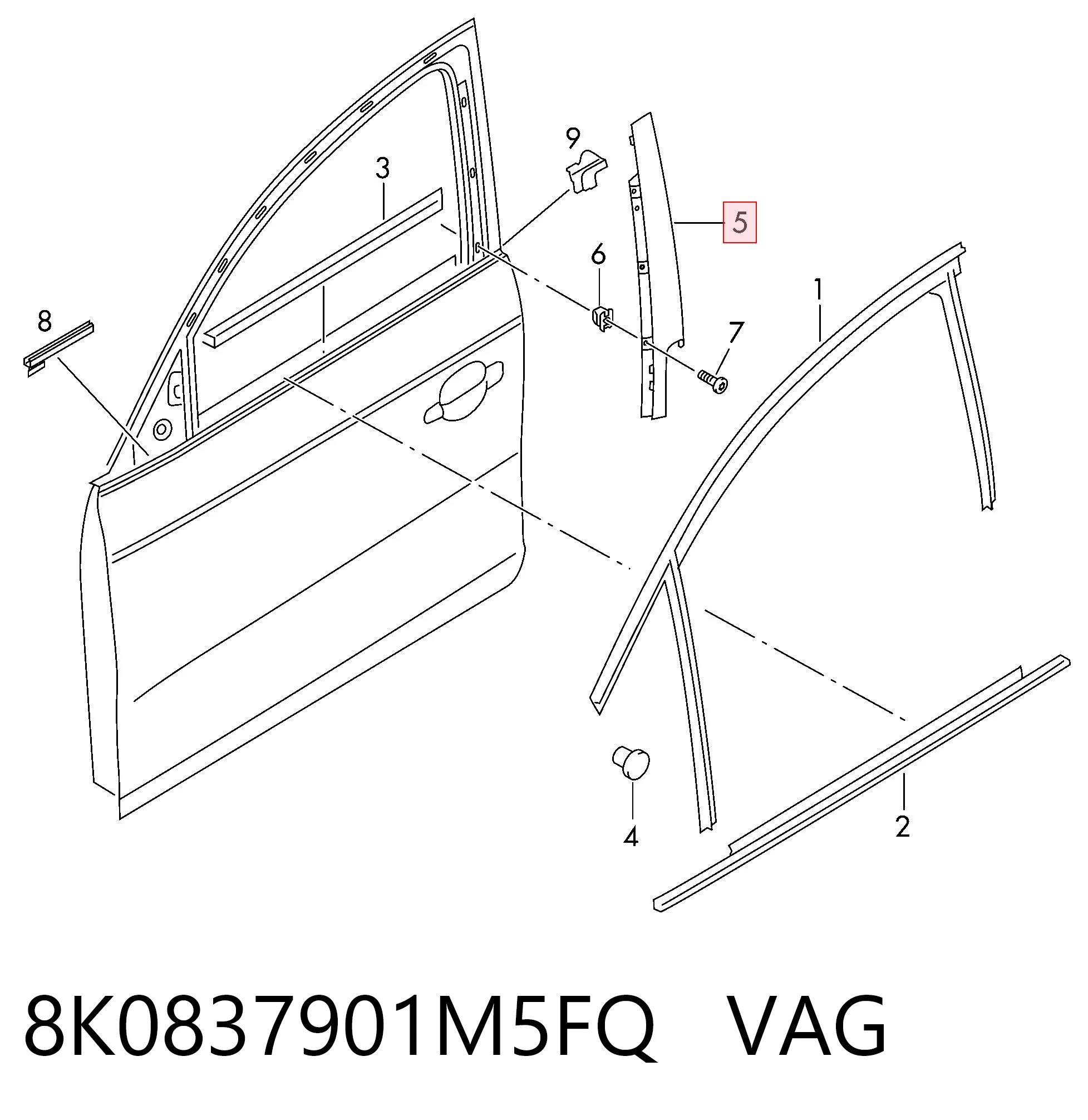 8K0837901M5FQ VAG Накладка стойки кузова внешняя передняя левая