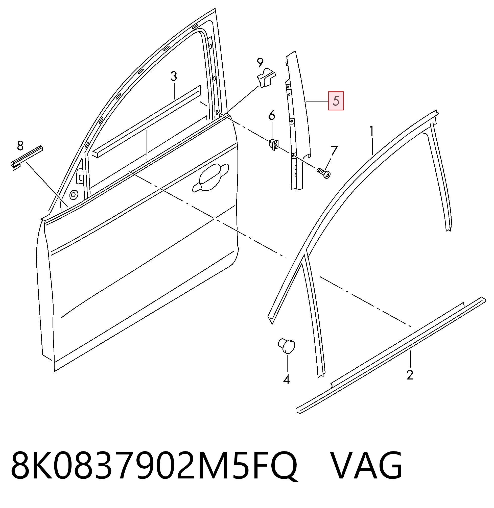 8K0837902M5FQ VAG Накладка стойки кузова внешняя передняя правая