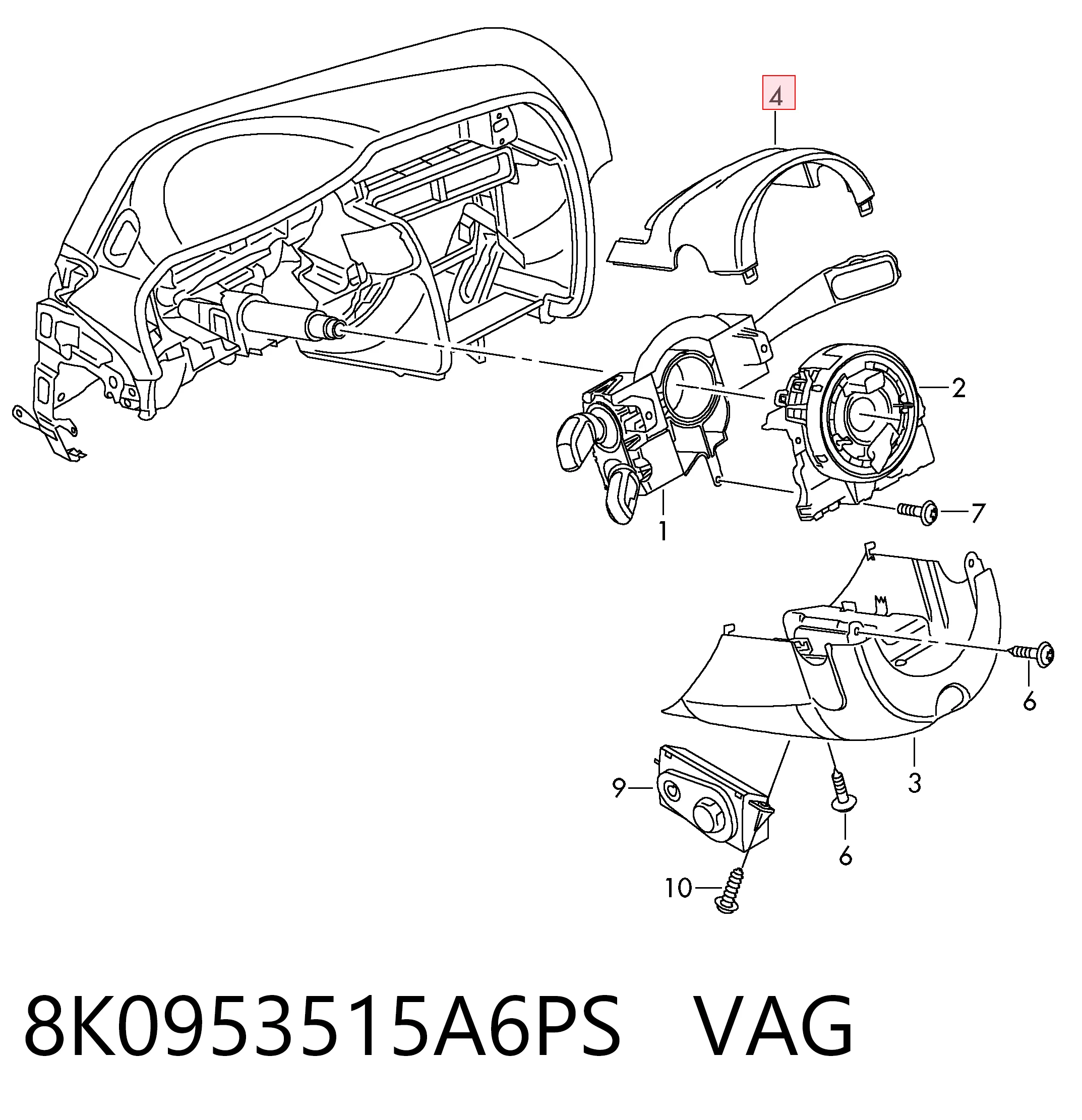 8K0953515A6PS VAG Защитный кожух рулевого механизма