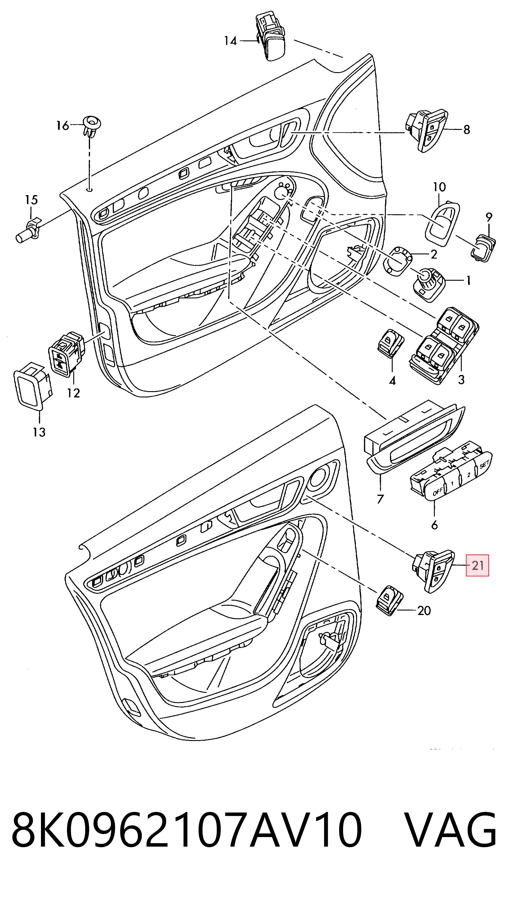 8K0962107AV10 VAG Кнопка центрального замка
