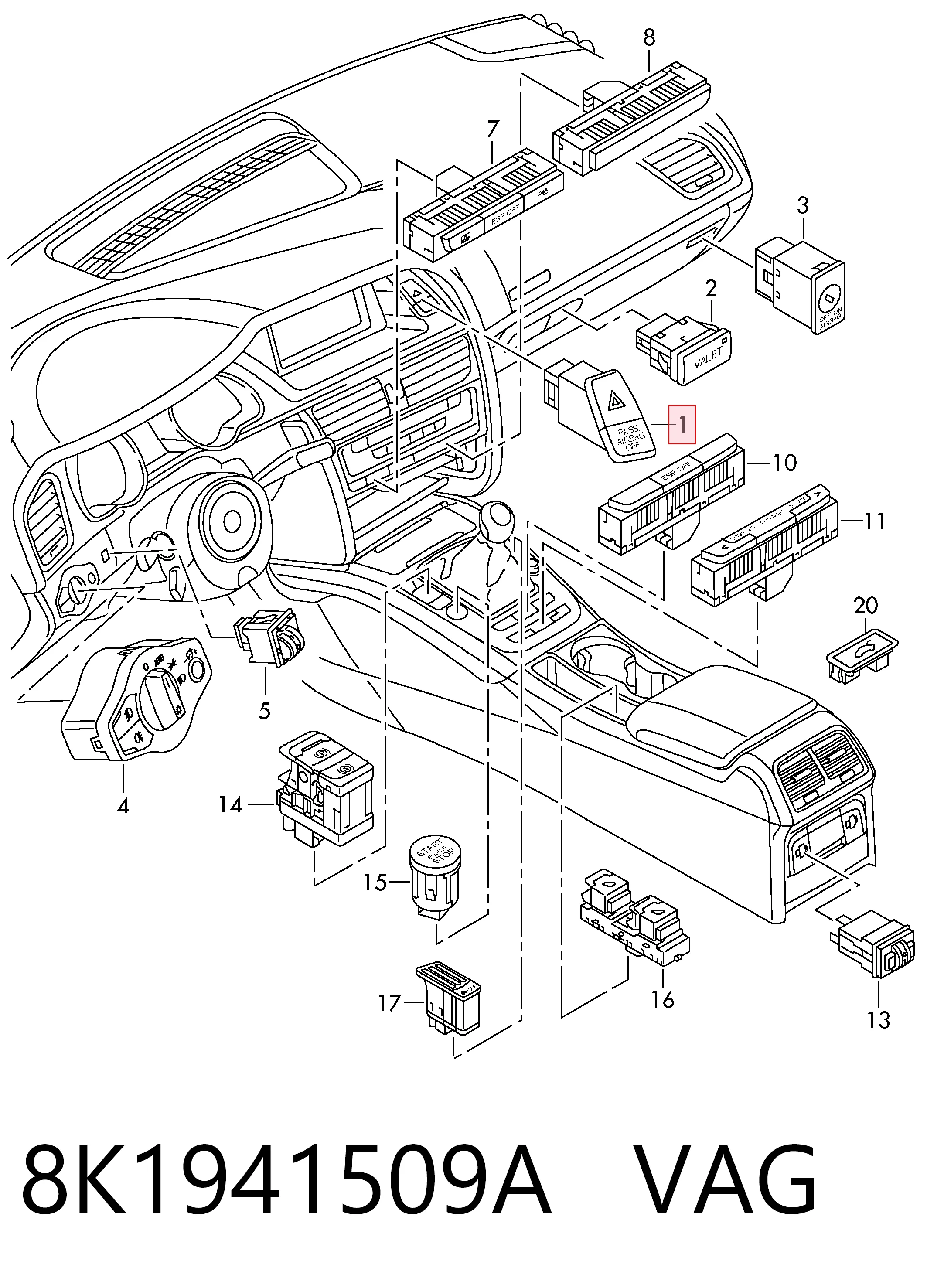 8K1941509A VAG Аварийная кнопка