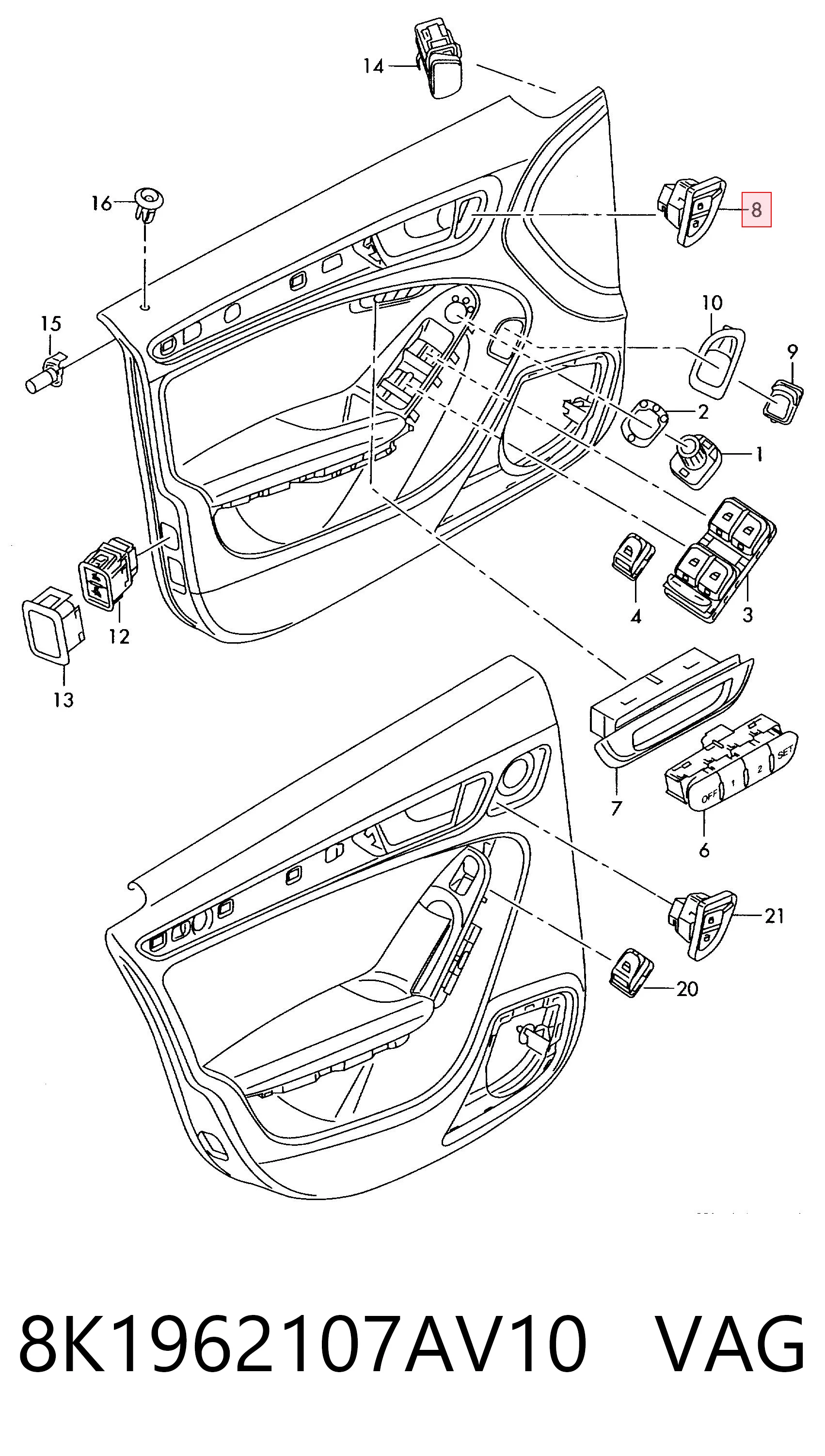 8K1962107AV10 VAG Кнопка центрального замка