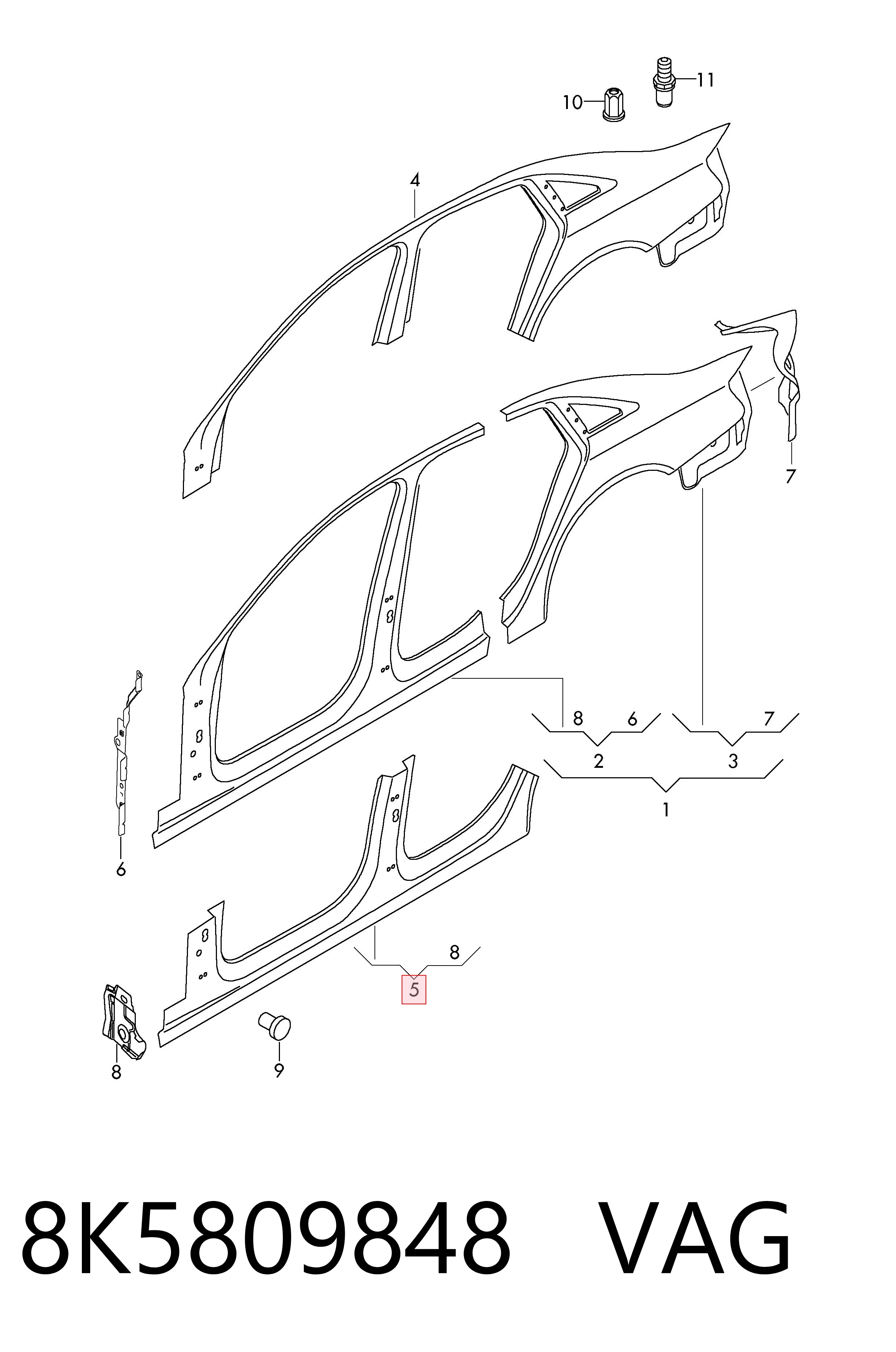 Порог наружний правый на Audi A4 B8 8K2