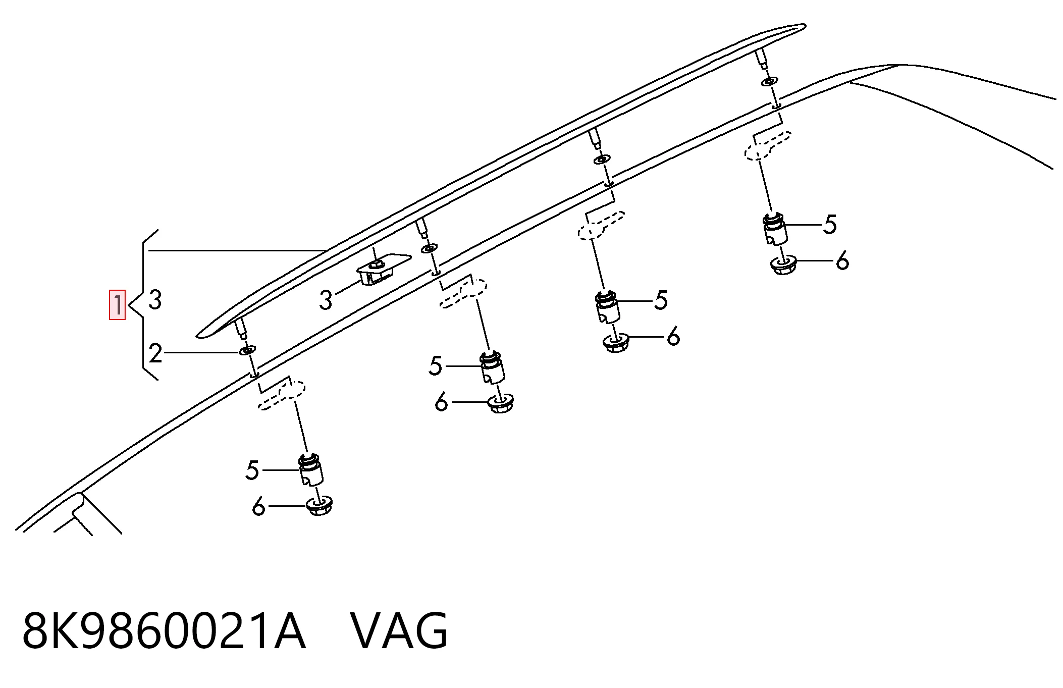 8K9860021A VAG Рейлинг крыши левый